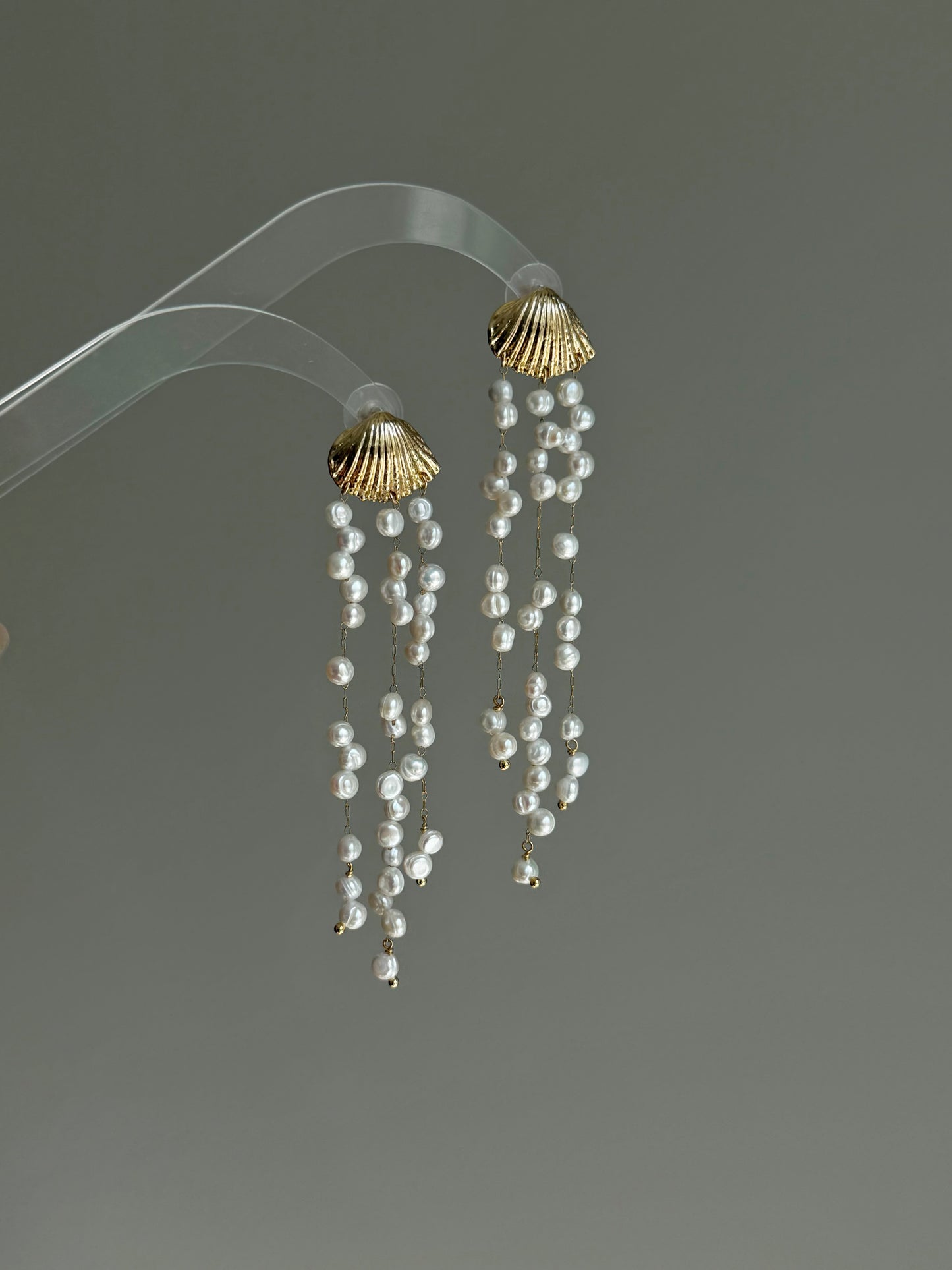 Ocean Breeze 14K Gold filled Shell baroque Keshi pearl tassel long Earring