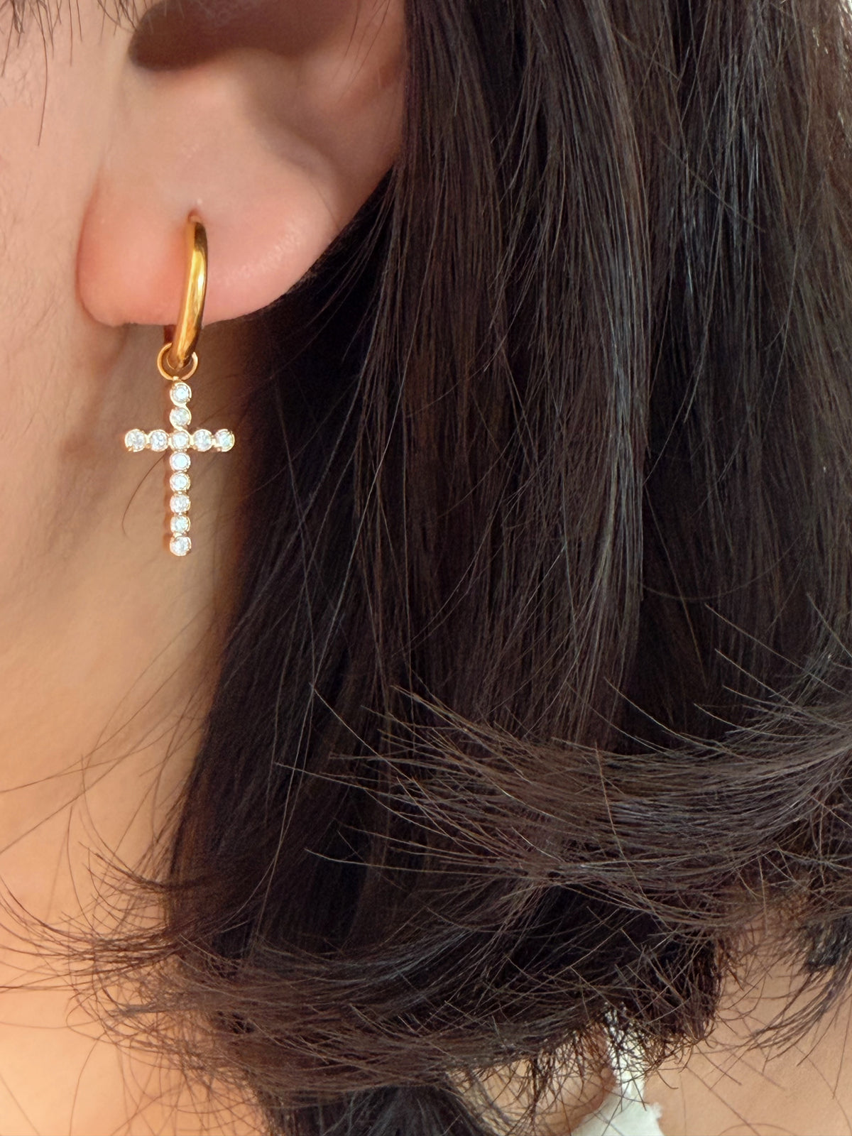 Gloria  Convertible CZ Cross & Pearl Charm Earrings