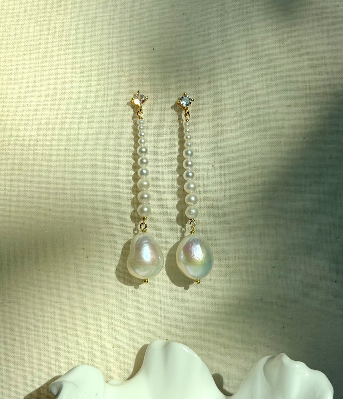 Moonlit Pearl Cascade — Statement Baroque Pearl & Zircon Drop Earrings