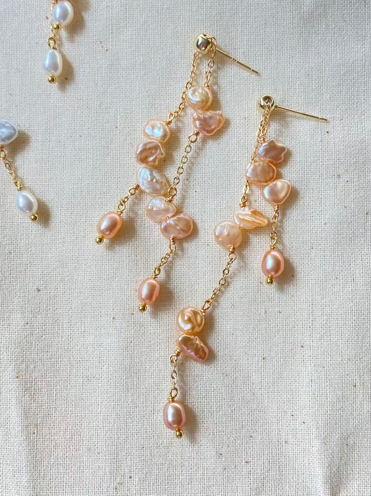 Baroque Petal Pearl Tassel Earrings Wisteria Floral Jewelry