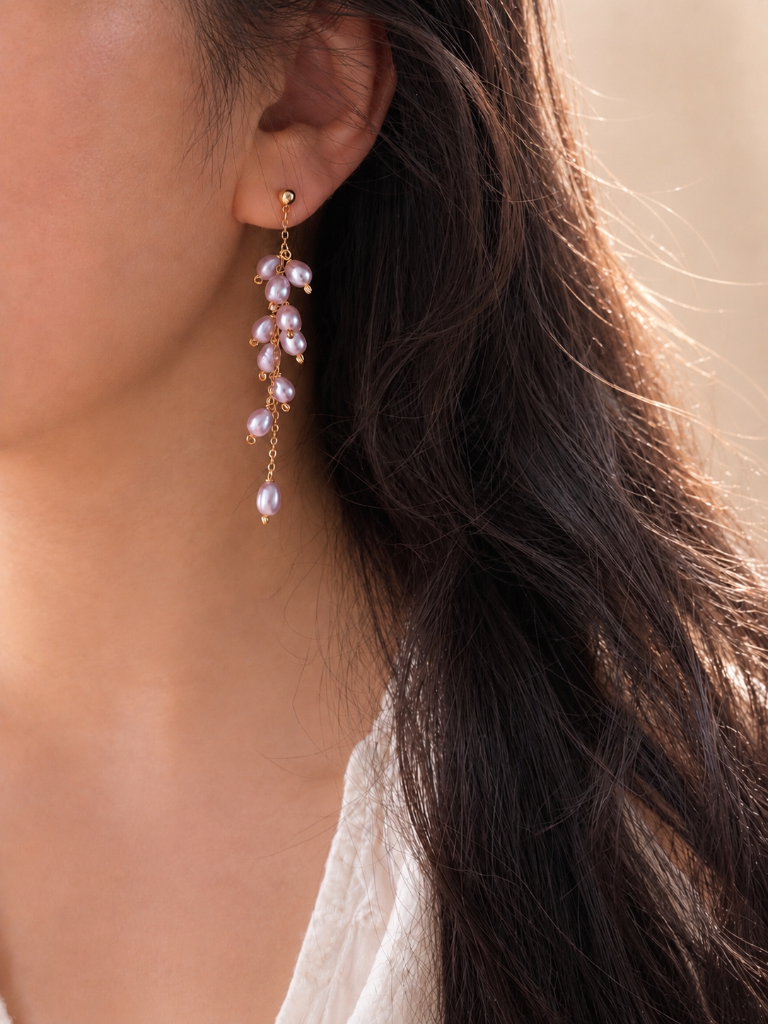 Wisteria & Lily of the Valley Freshwater Pearl Bouquet Earrings