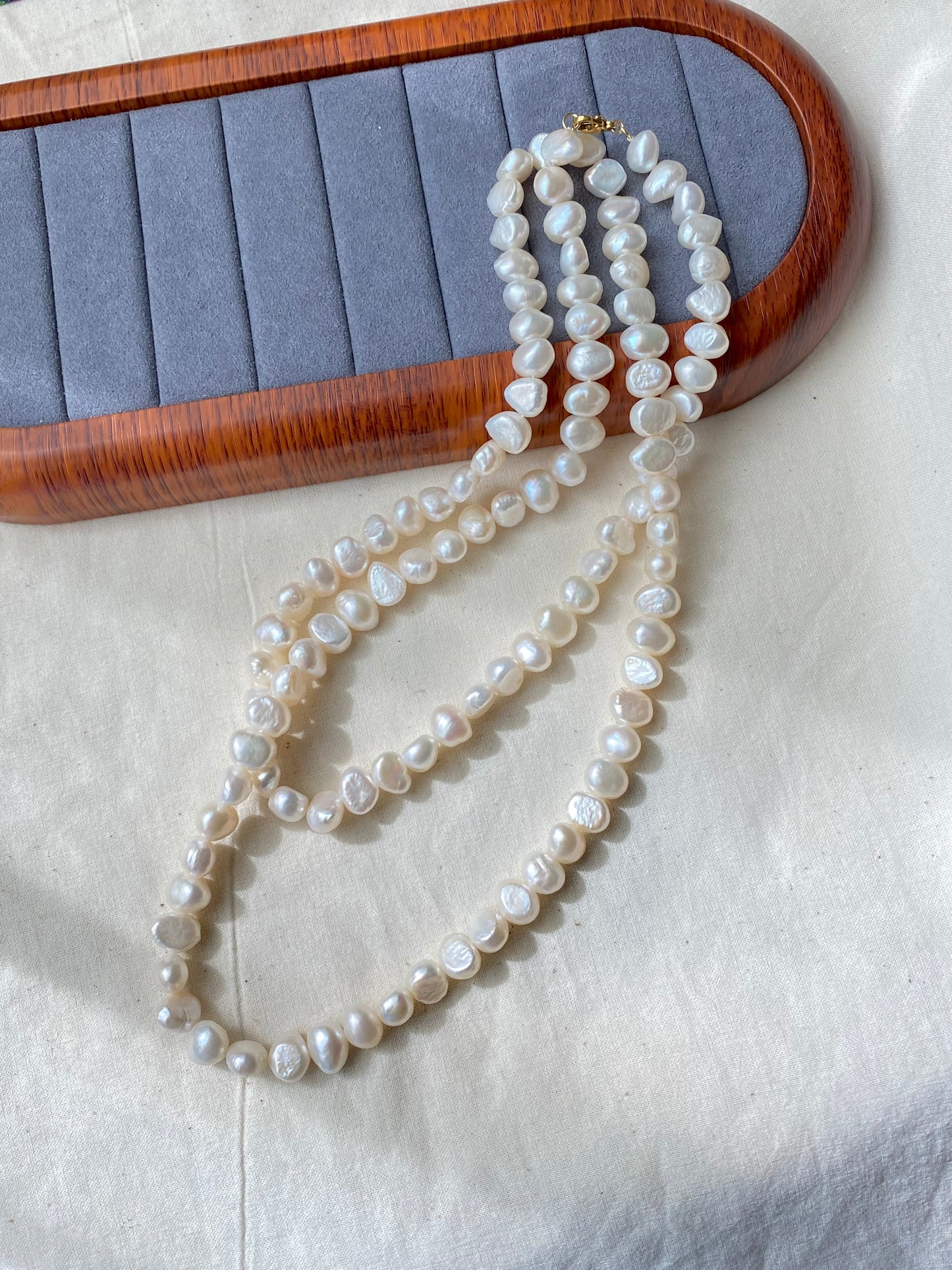 34" Long Baroque Pearl Necklace - Natural Freshwater Pearls | Tarnish-Free 18K Gold Plated Clasp -Jinger Crafting