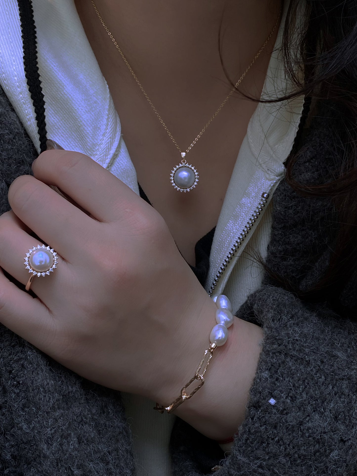 Sun-Inspired Pearl Jewelry Set - Valentine’s Day & Mother’s Day Gift | Necklace, Earrings, and Ring for Timeless Love handmade gift for her