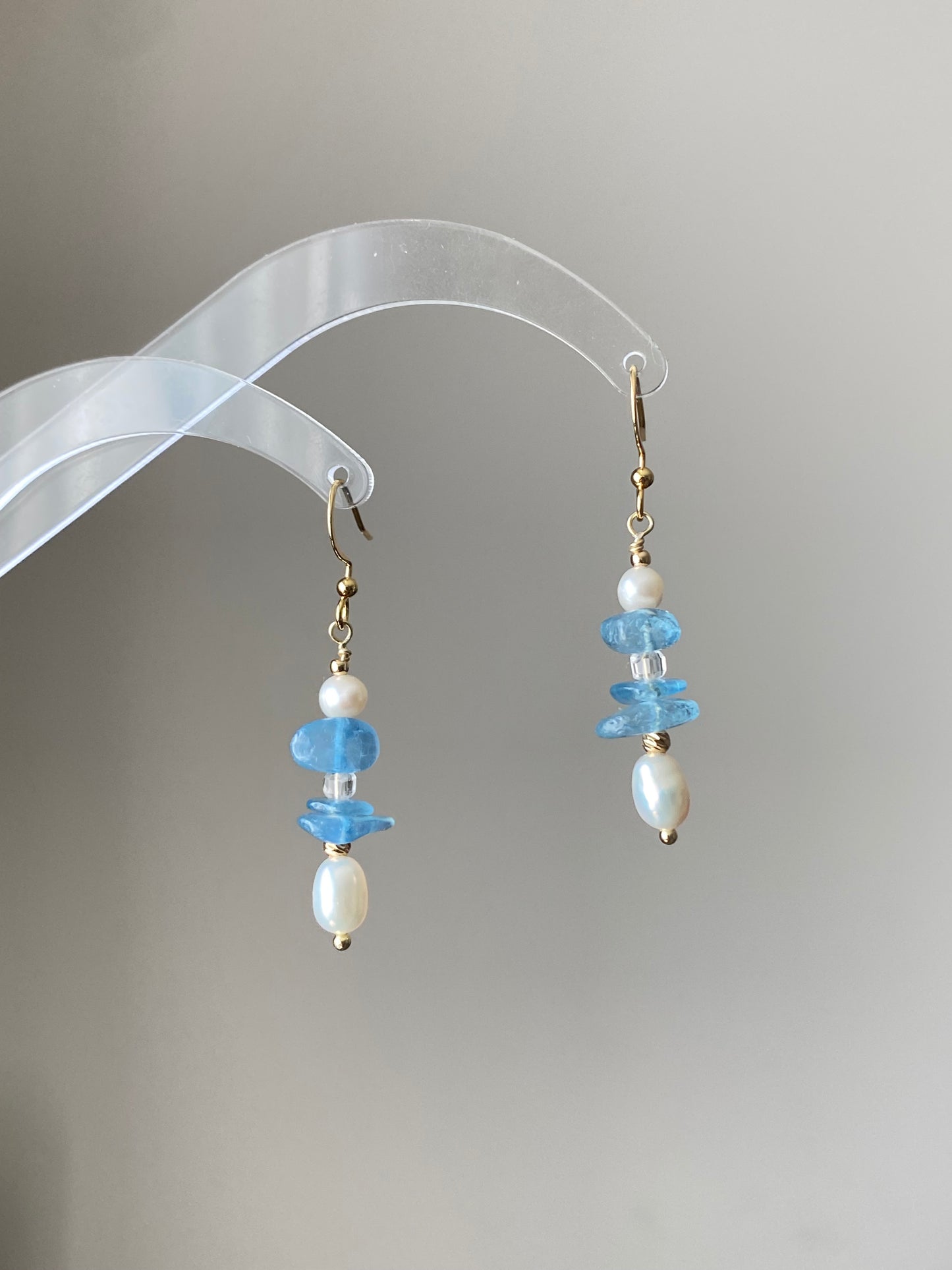 Aquamarine and Pearl Jewelry Necklace Bracelet Earrings 3 Piece Set  Convertible Long Necklace March Birthstone Gift for Her Bridesmaid Gift