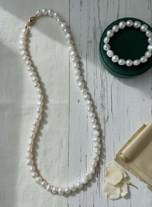 34" Long Baroque Pearl Necklace - Natural Freshwater Pearls | Tarnish-Free 18K Gold Plated Clasp -Jinger Crafting