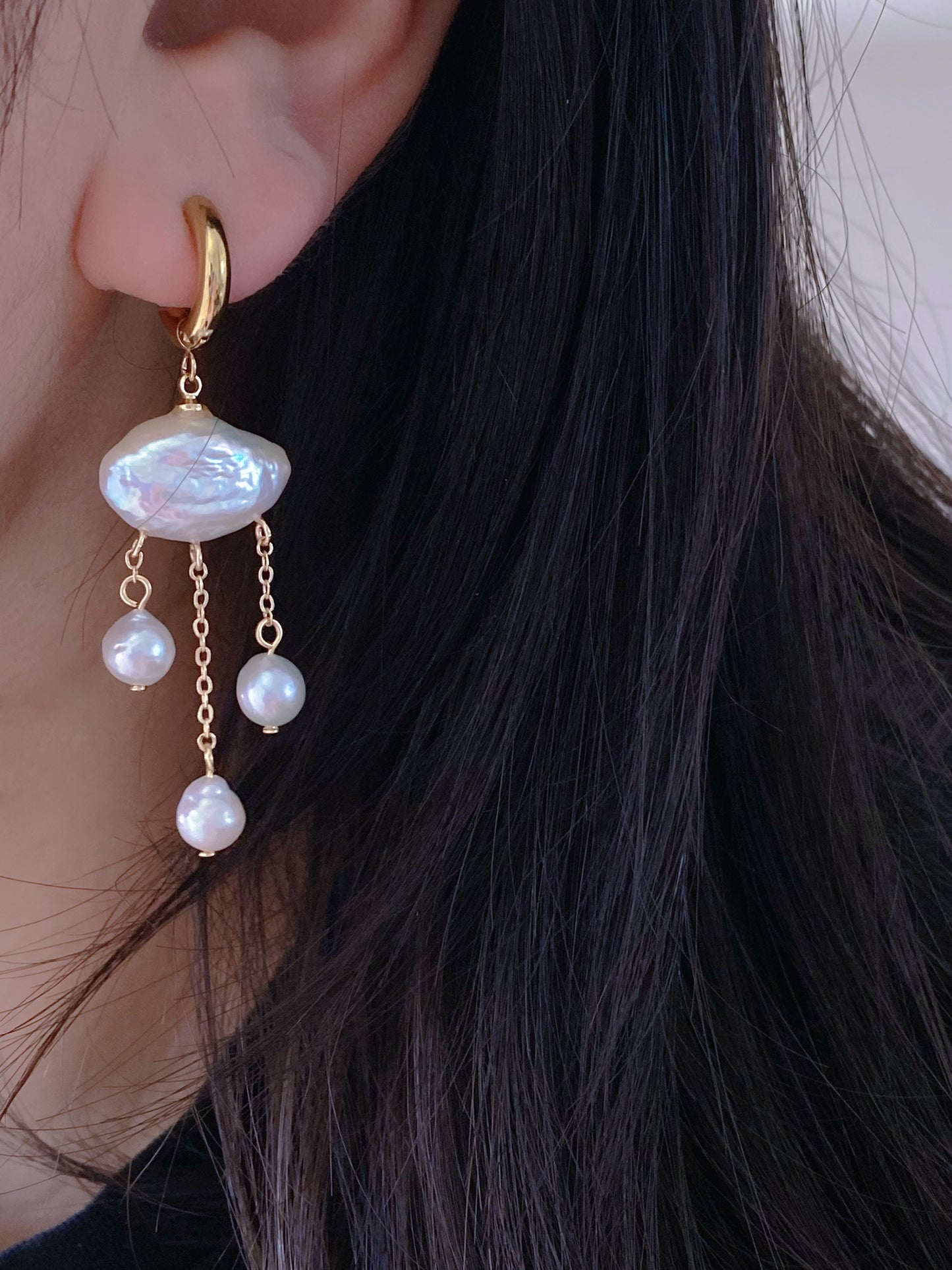 Celestial Cloud  Moon Light Baroque Pearl Necklace Pendant Dangling Earrings