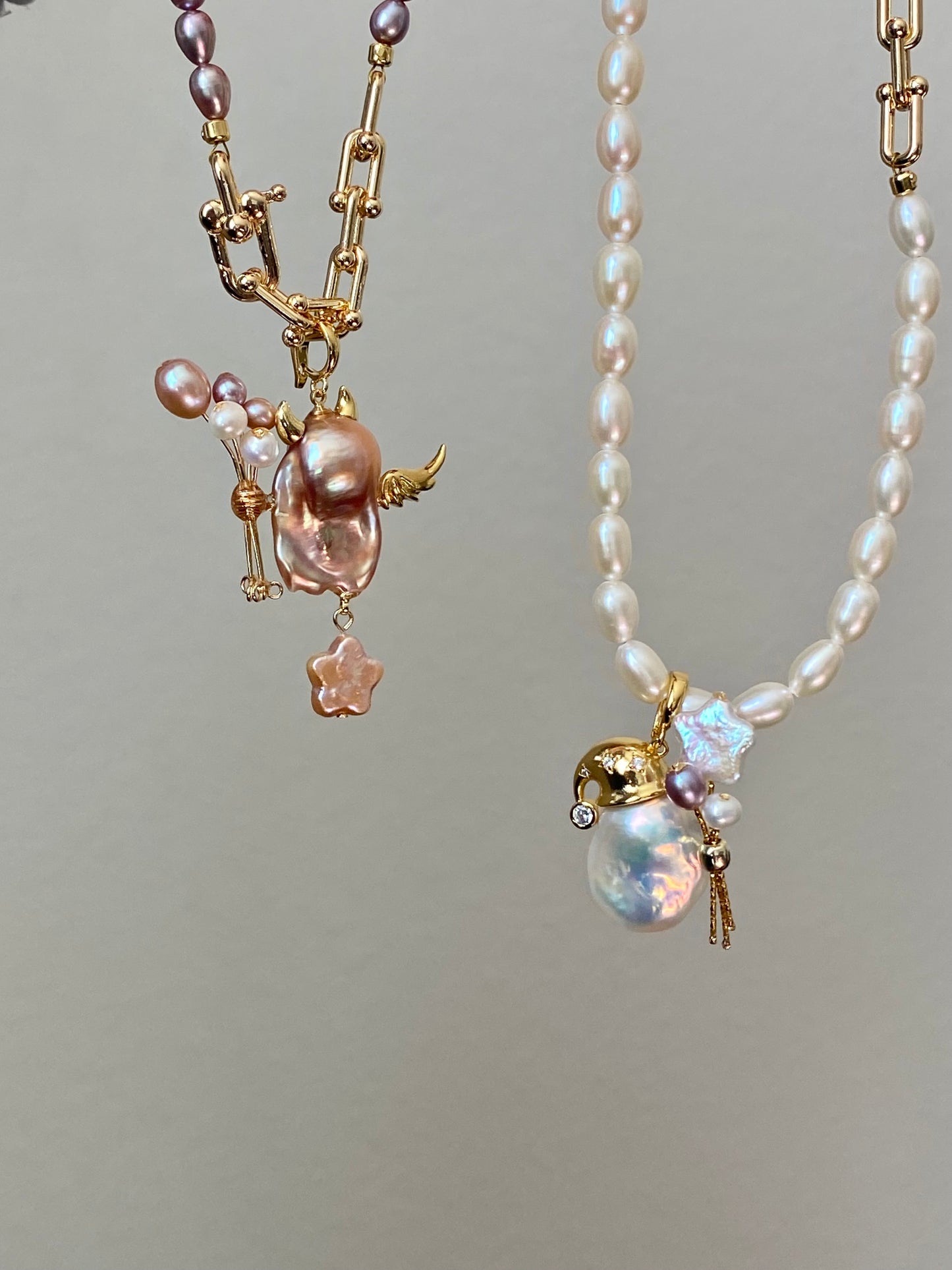 Balloon Pearl Necklace – Handmade Baroque Pearl Devil or Santa Statement Jewelry