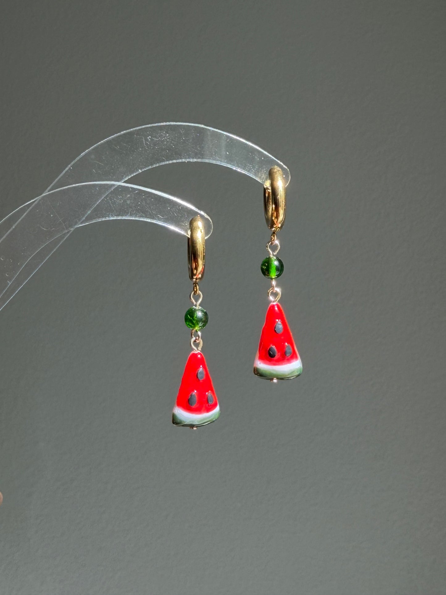 Baroque Pearl Watermelon Hoop Earrings Fruit Summer Jewelry
