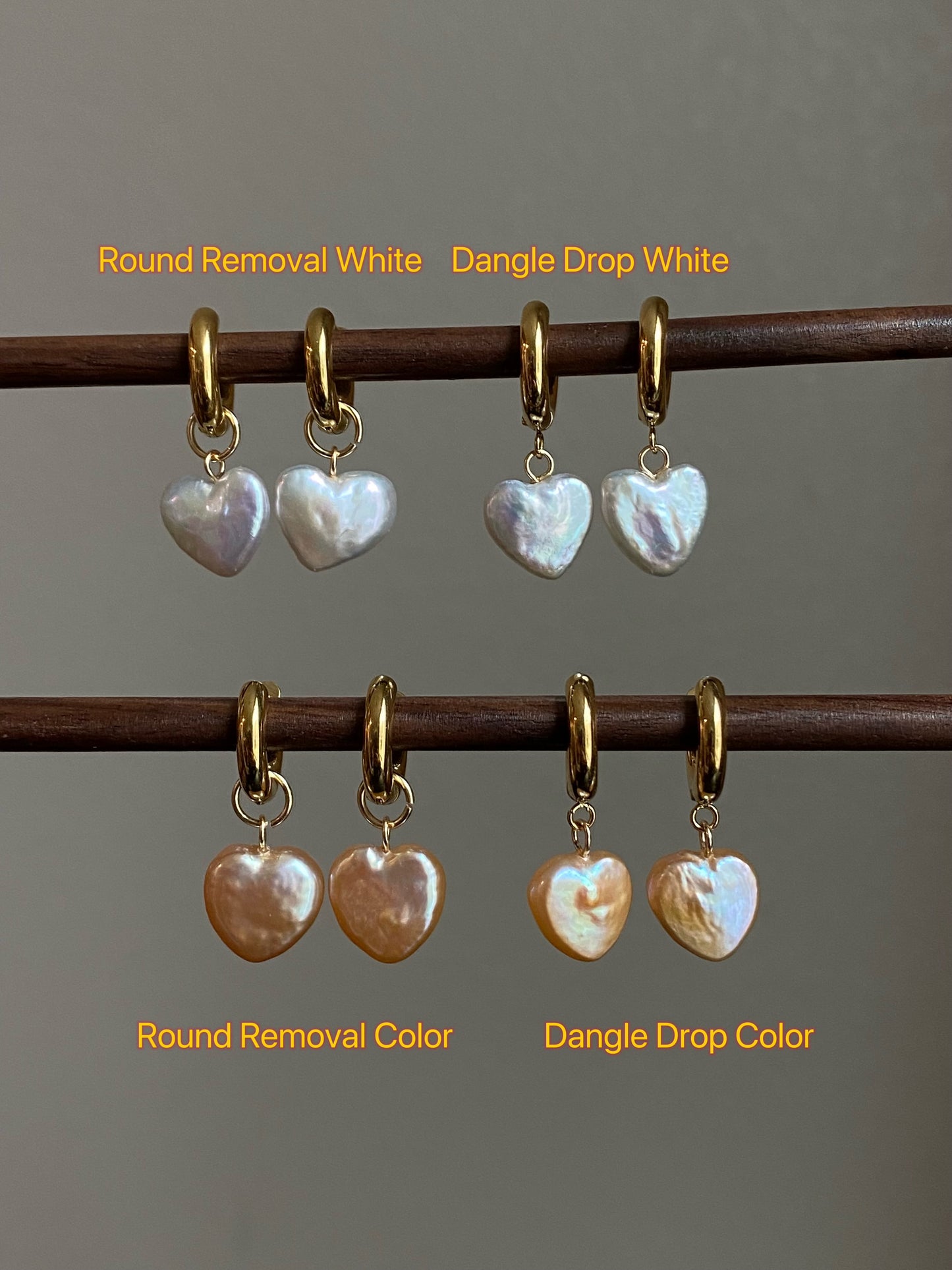 Dainty pearl Heart earrings on 14k gold studs-Pearl Heart Minimalism dangle earrings-Heart Jewelry Set-Heart necklace Bridesmaid Gift