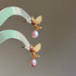 Gold Hummingbird Pearl Drop Earrings Nature Inspired Jewelry
