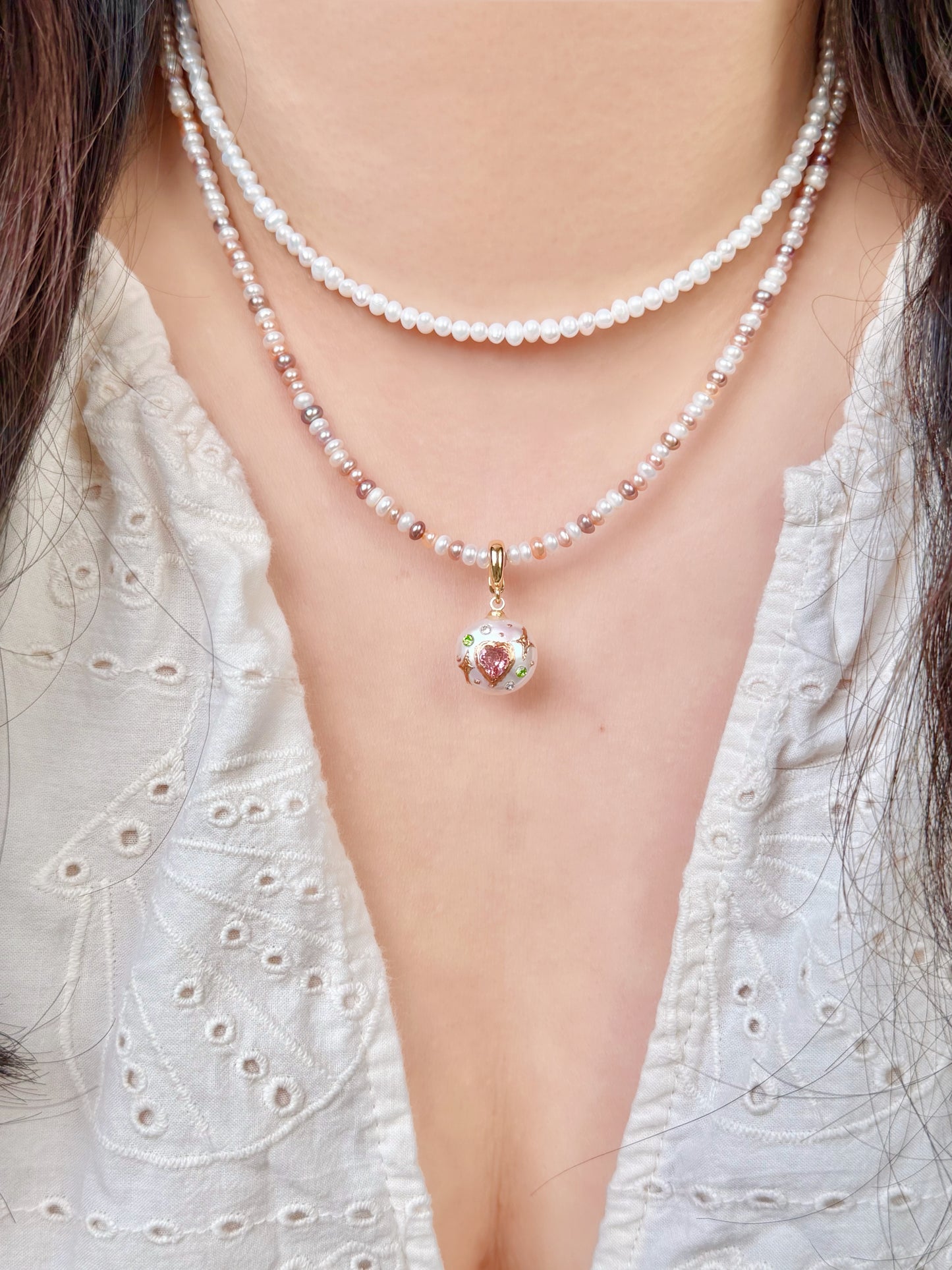 Baroque Pearl Heart Pendant Necklace Fairycore Coquette Jewelry