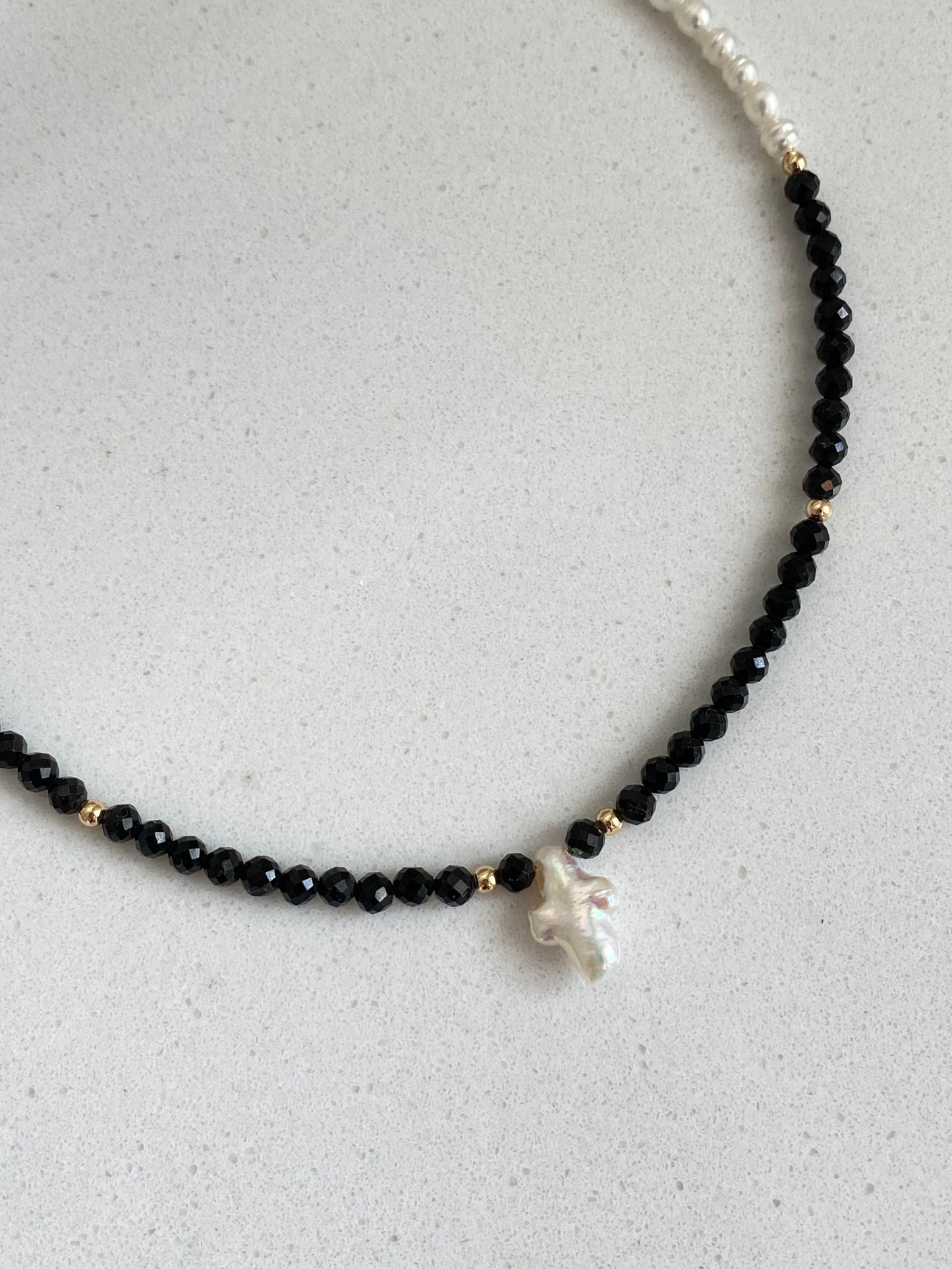 Black Spinel & Pearl Cross Necklace | Multi-Wear Double Bracelet | Tarnish-Free Gold - Your Brand