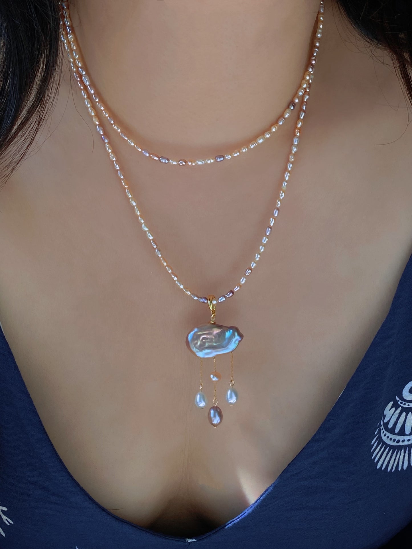 Natural Rice pearl 2-3mm Minimalist Maillard Color Rice Pearl chocker Necklace