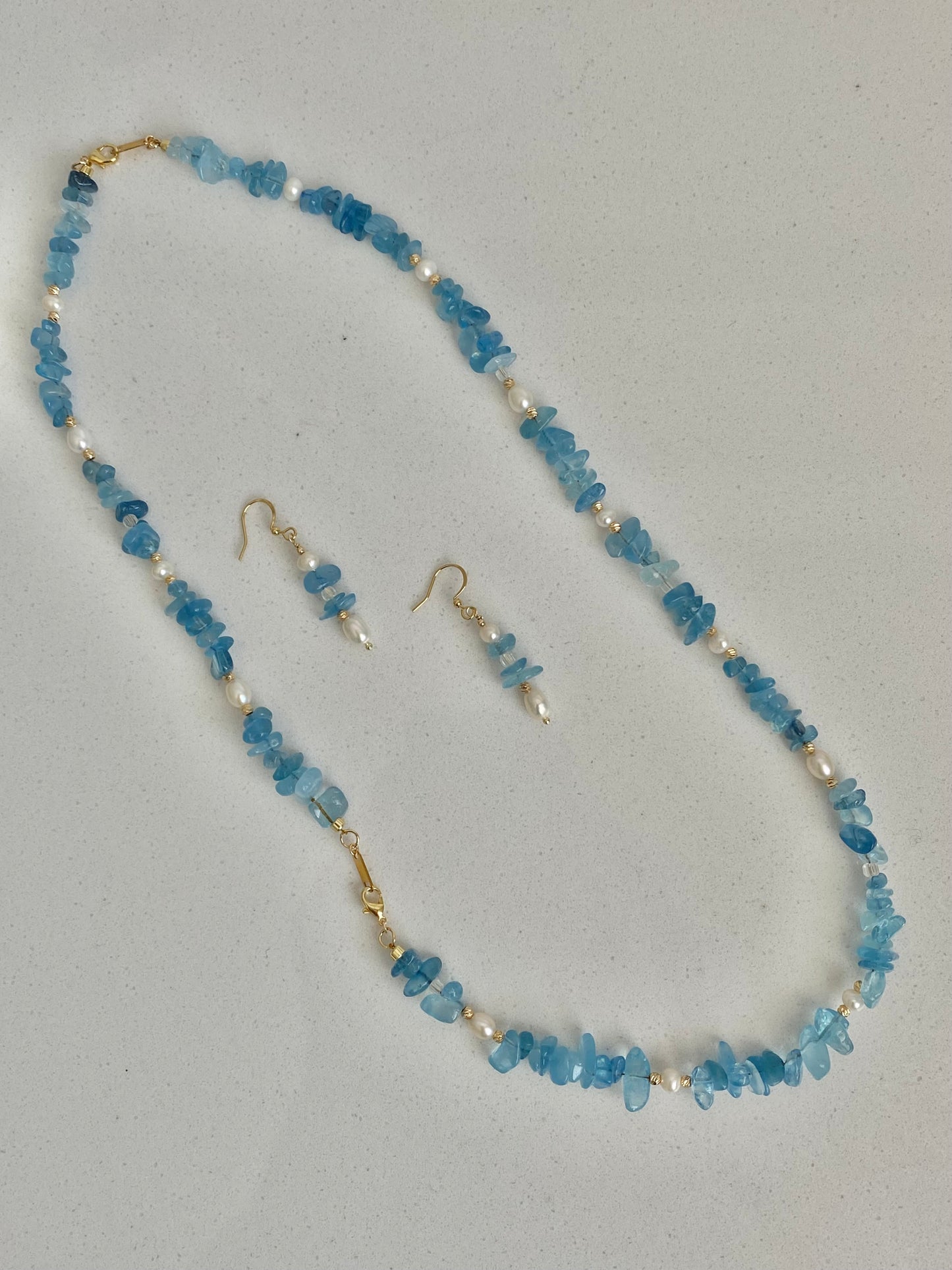 Aquamarine and Pearl Jewelry Necklace Bracelet Earrings 3 Piece Set  Convertible Long Necklace March Birthstone Gift for Her Bridesmaid Gift