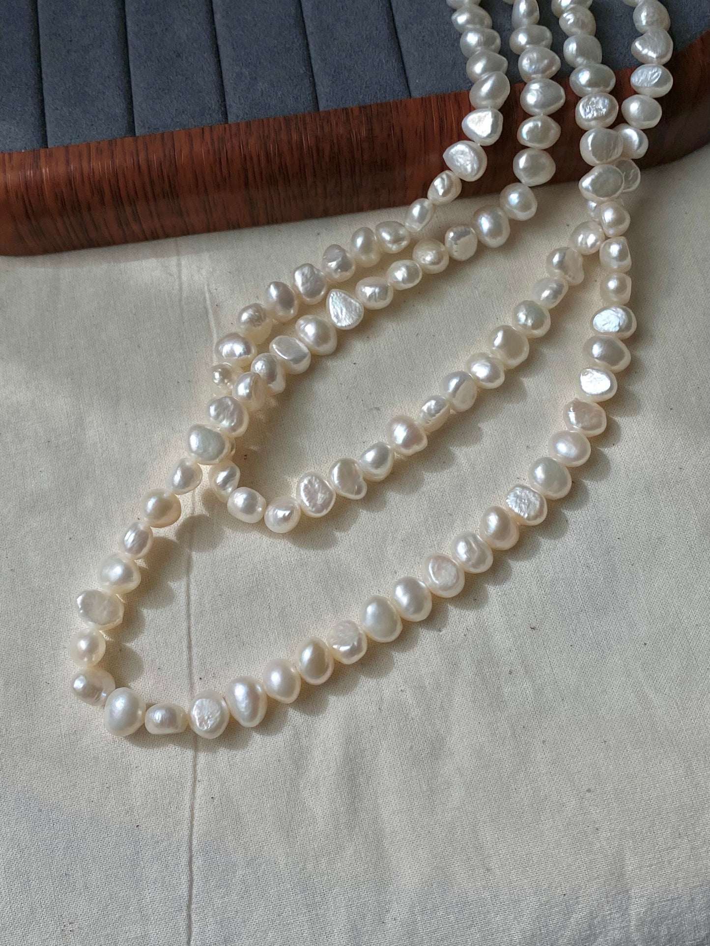 34" Long Baroque Pearl Necklace - Natural Freshwater Pearls | Tarnish-Free 18K Gold Plated Clasp -Jinger Crafting