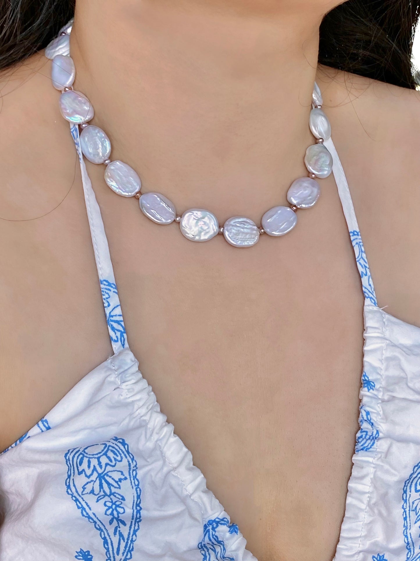 Elegant Vintage Flat Baroque Pearl Dainty Necklace – Toggle Clasp Princess Wedding Jewelry Pearl Choker Necklace Bridesmaid Gift for her