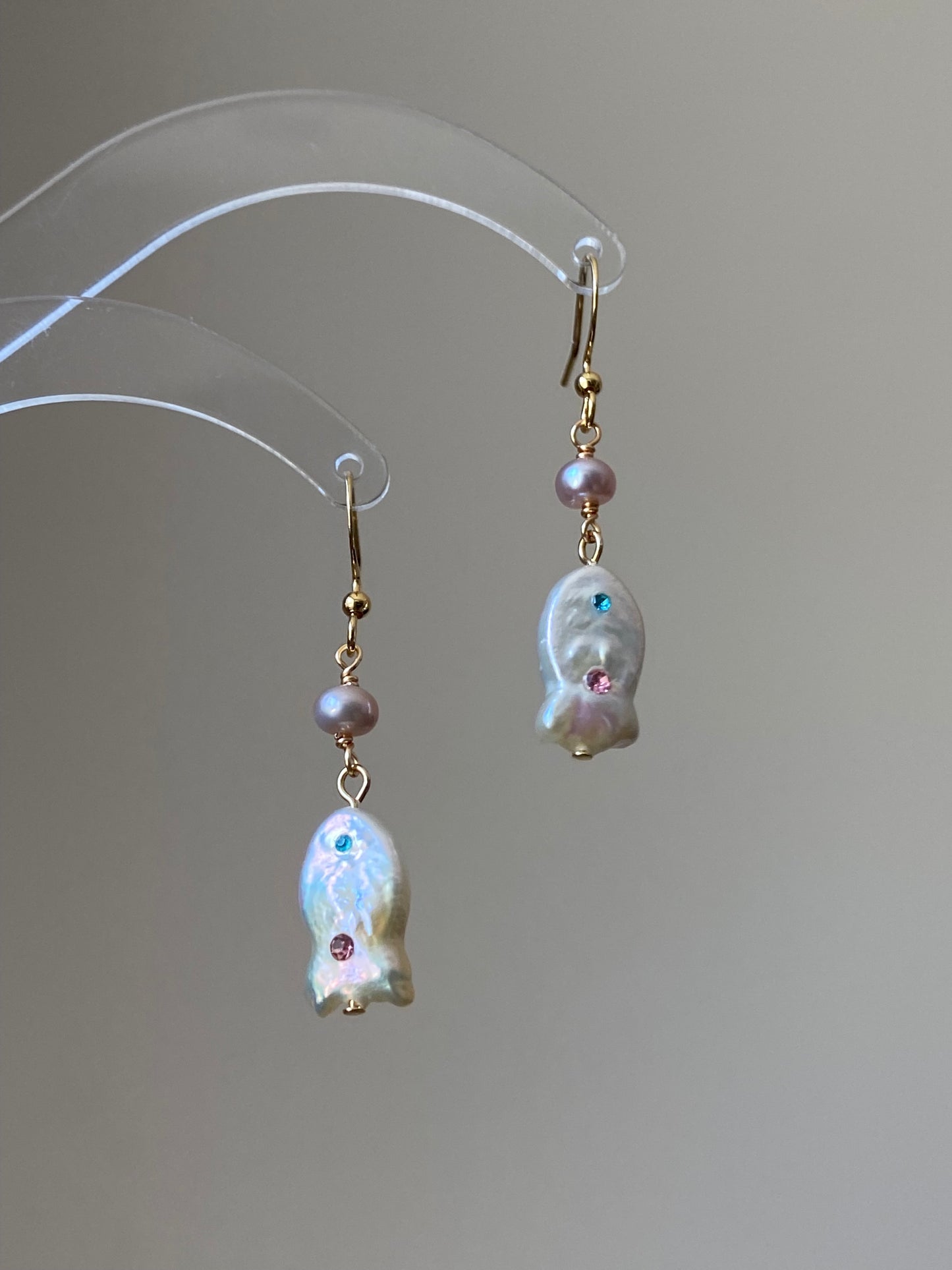 Unique Baroque Pearl Earrings with Zircon Earring  Rocky Fish Dangle Earring Elegant Dainty Pearl Earrings Gift Friendship gift
