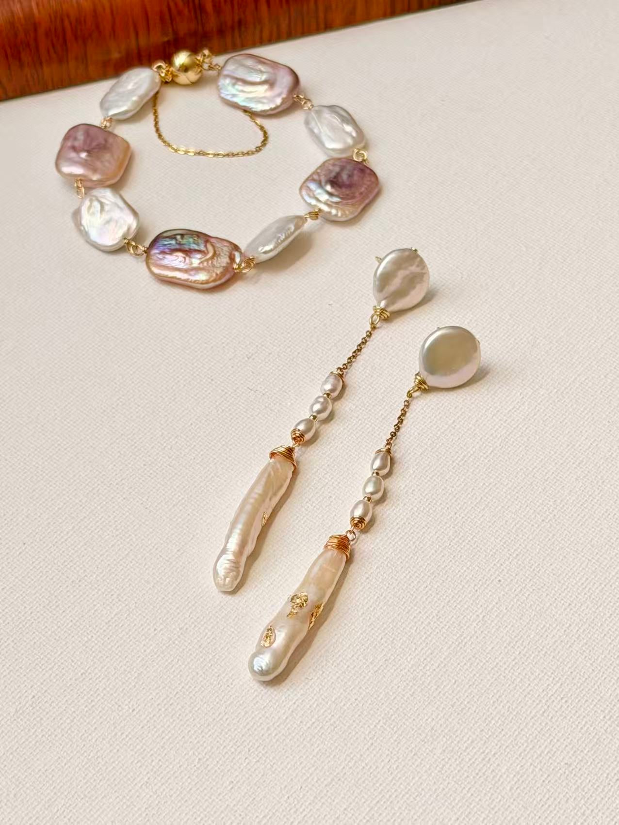Baroque Pearl Bracelet Gold Magnetic Clasp Safety Chain Jewelry