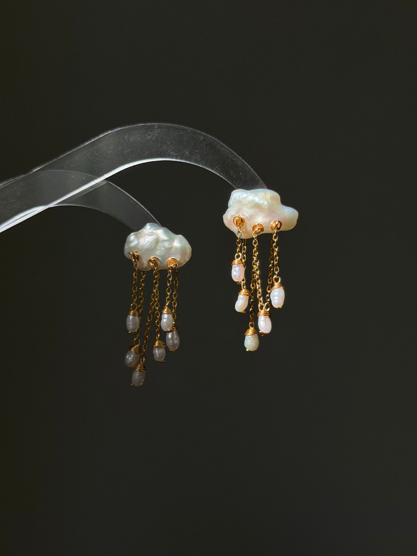 Thunderstorm Hand-Drilled Pearl Cloud Earrings | Hand-woven Raindrop Jewelry
