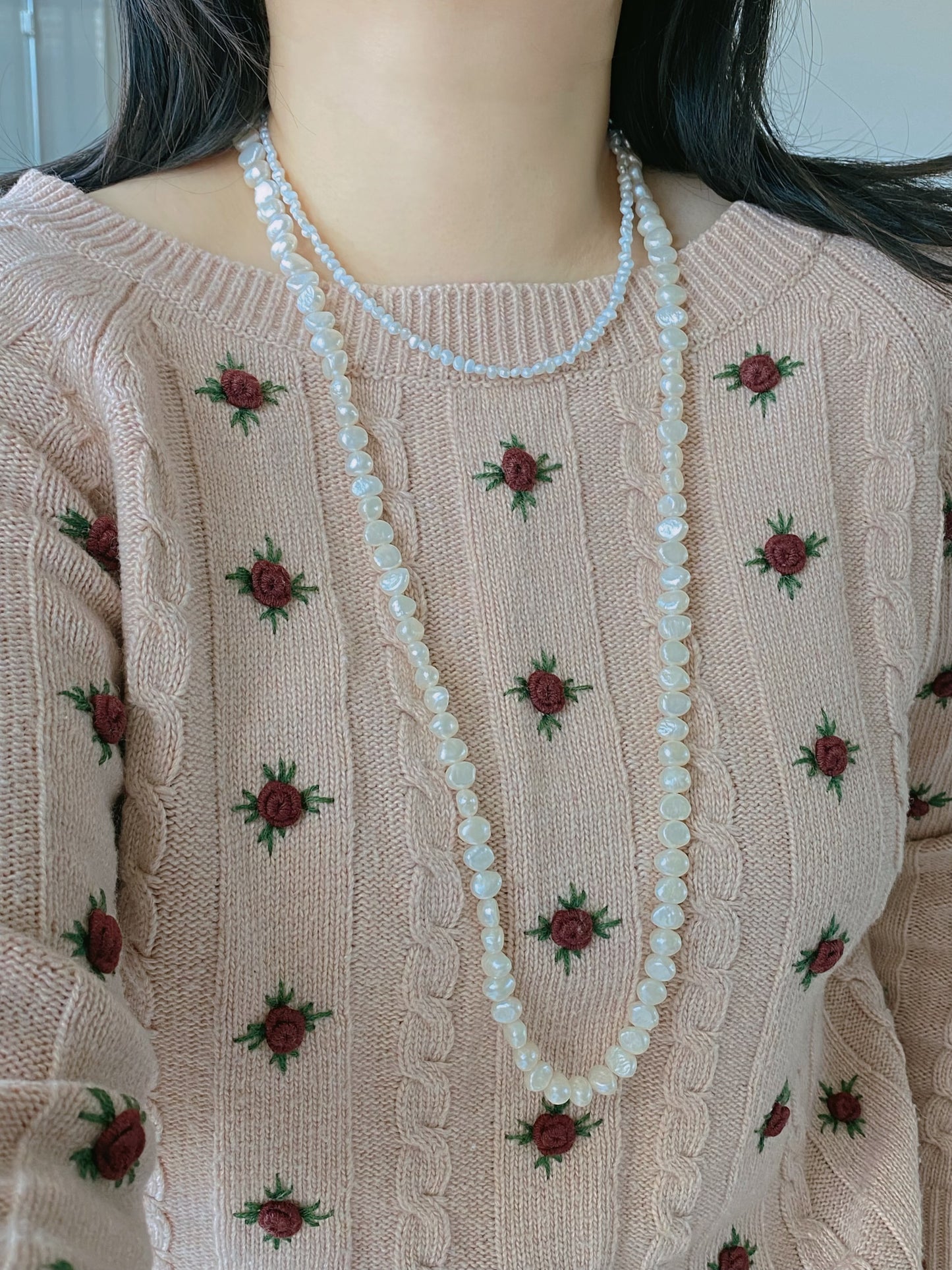 34" Long Baroque Pearl Necklace - Natural Freshwater Pearls | Tarnish-Free 18K Gold Plated Clasp -Jinger Crafting