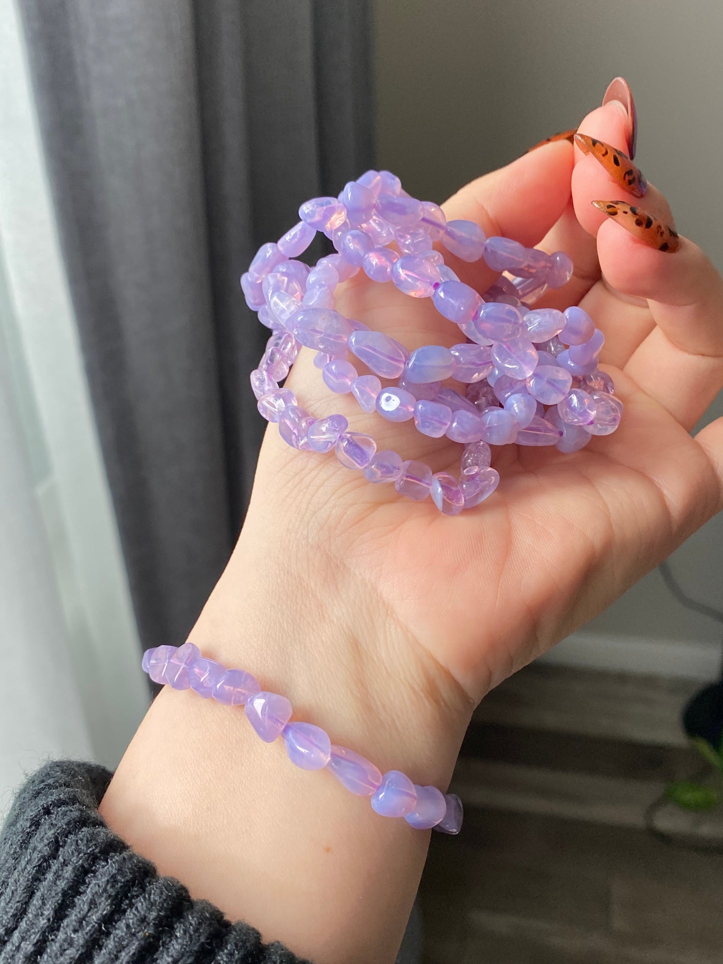 Raw Natural Lavender Milky Amethyst Gradient candy nuggest beads handmade dainty bracelet birthday gift for her