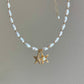 Minimalist Baroque Keshi  Pearl Gold Bead Starfish Necklace High Luster  Dainty Pearl Layering  beach Necklace Bridesmaid Gift for her