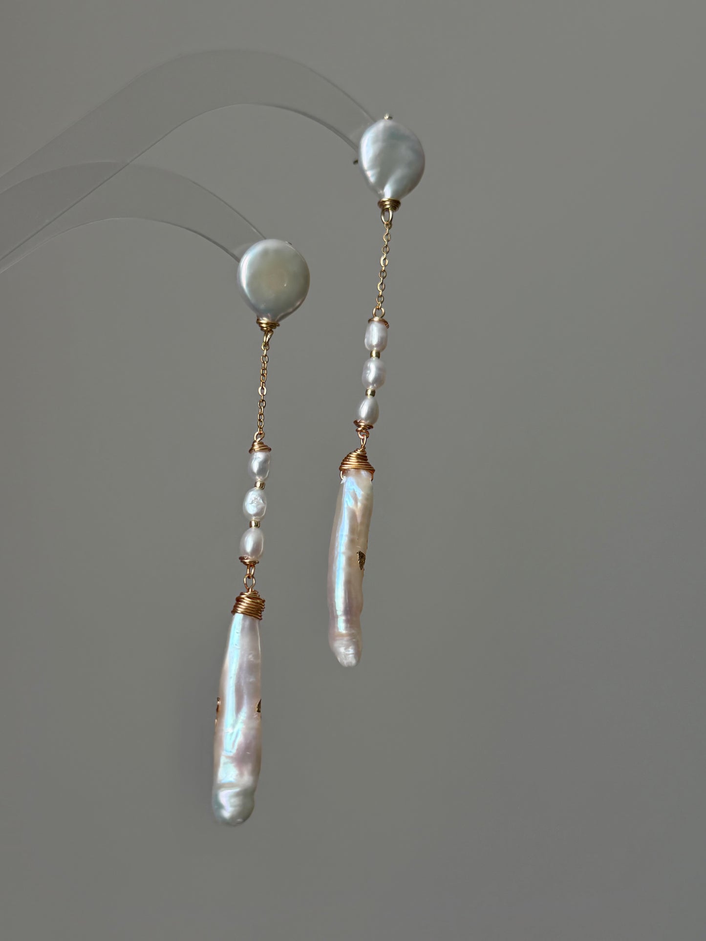Nora Lunar Tassel Dangle Earrings  Moon Coin Pearl  Baroque Stick Pearl Drop  Long Celestial Statement Earring Bridesmaid Gift