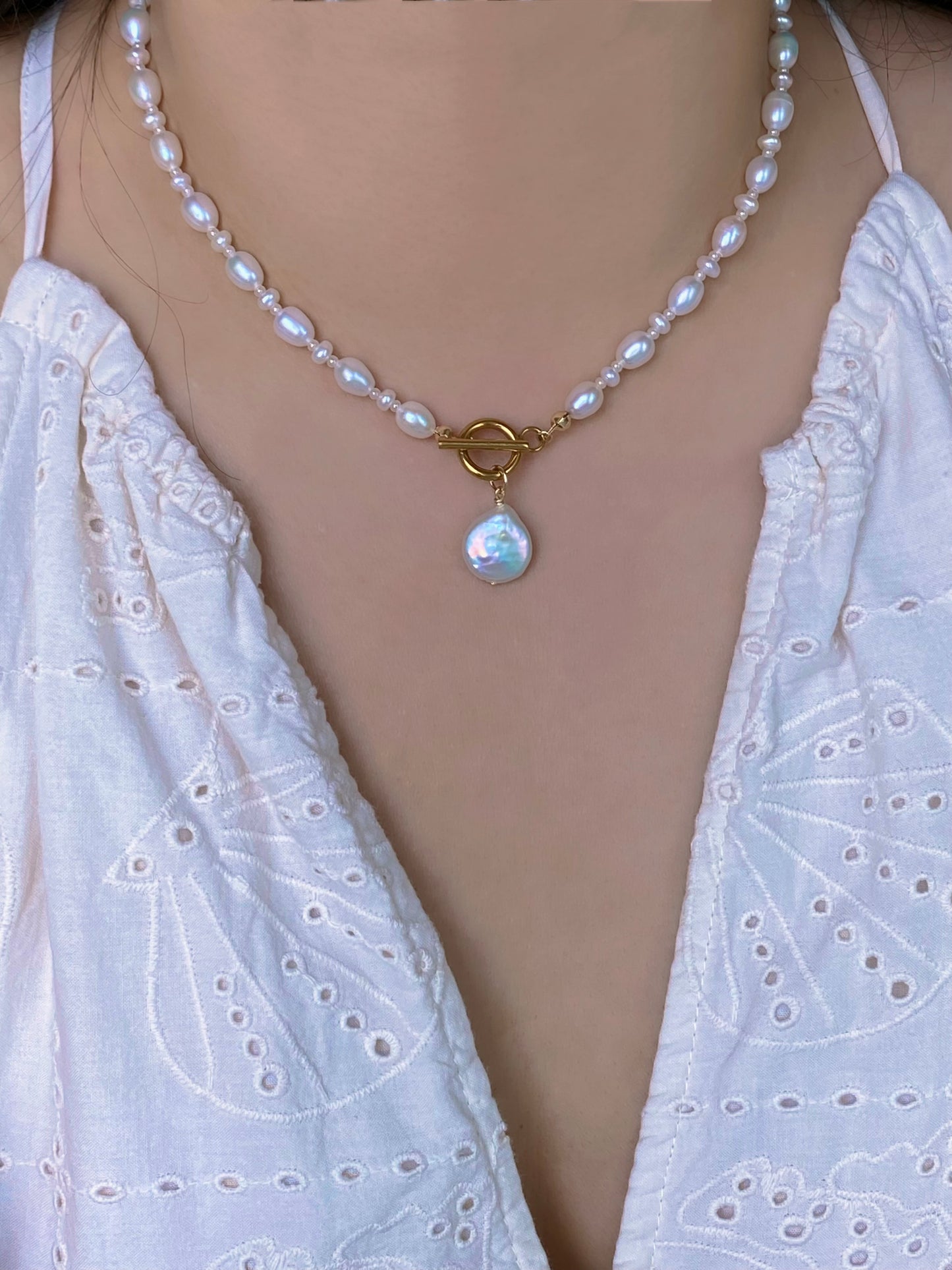 Handmade Cloudlight  Baroque pearl Pendant Dainty Necklace Minimalism  Vintage necklace  Elegant anniversary gift for her Bridesmaid Gift