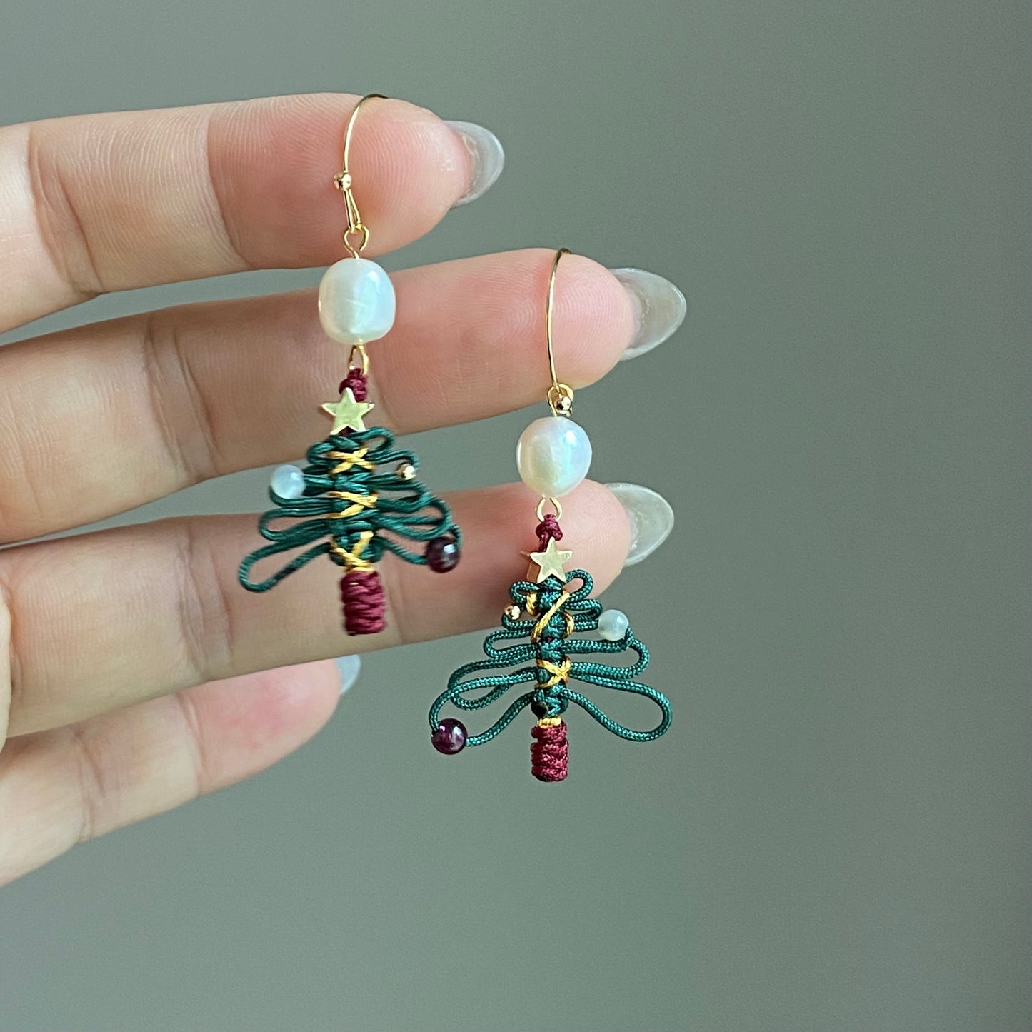 Christmas Tree Earrings & Necklace Set, Festive Beaded Jewelry, Holiday Gift, Baroque Pearl Charm, Christmas Jewelry for Women