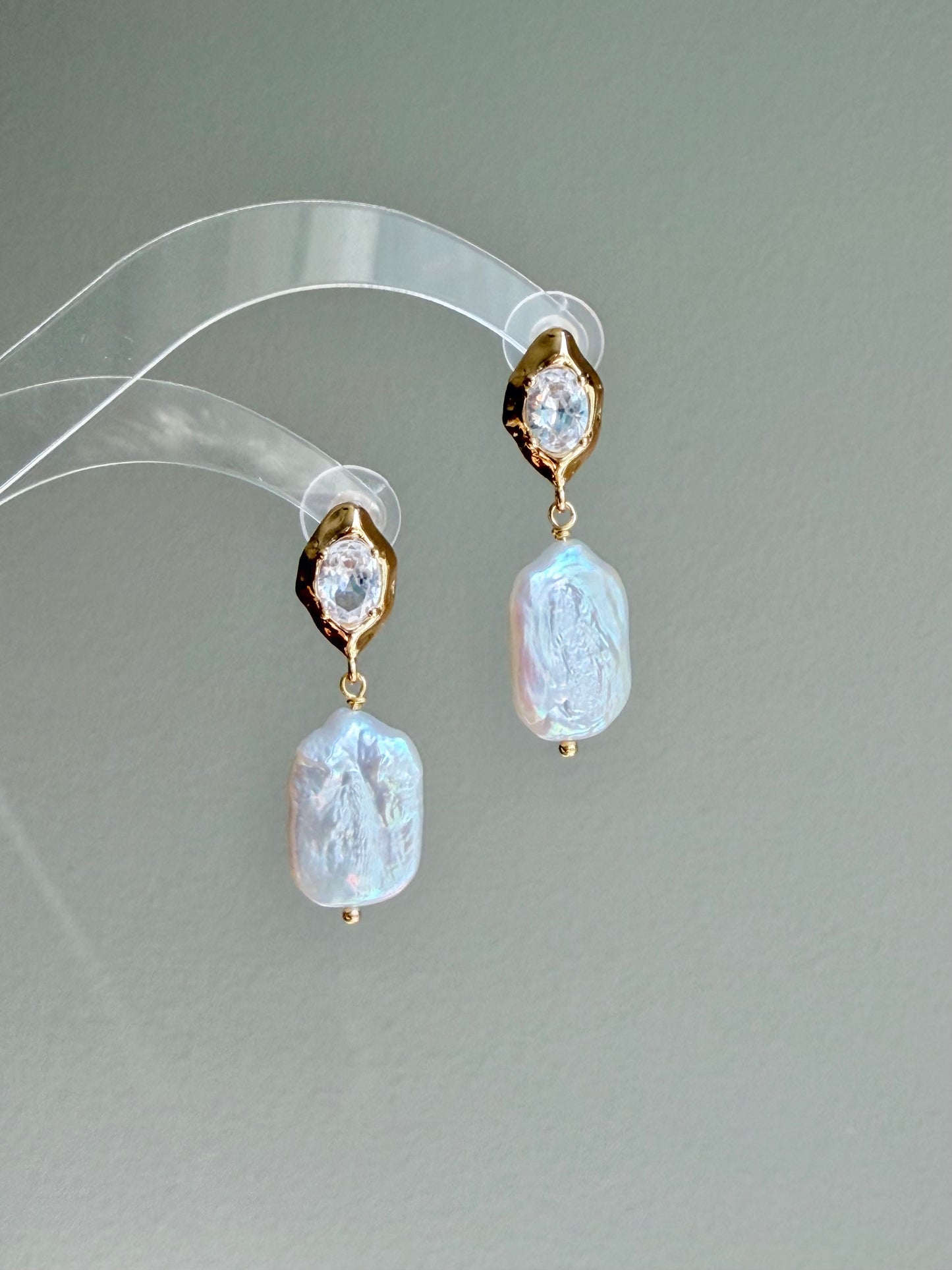 Marquise Cubic Zirconia Baroque Pearl Drop Earrings