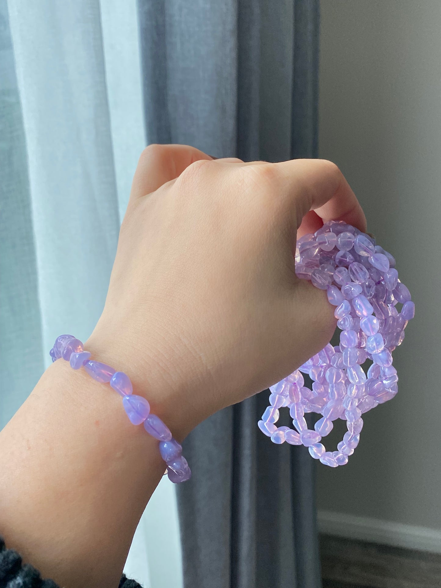 Raw Natural Lavender Milky Amethyst Gradient candy nuggest beads handmade dainty bracelet birthday gift for her