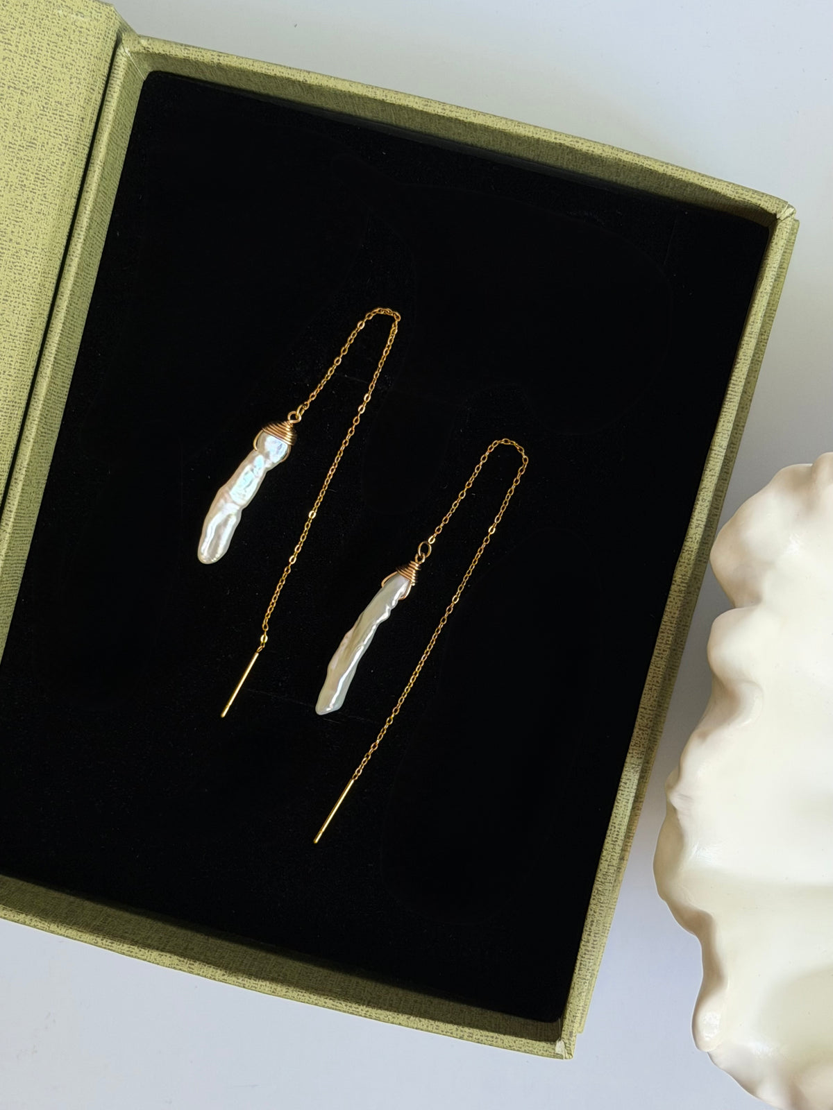 Raine Aurora | Biwa Pearl Threader Earrings