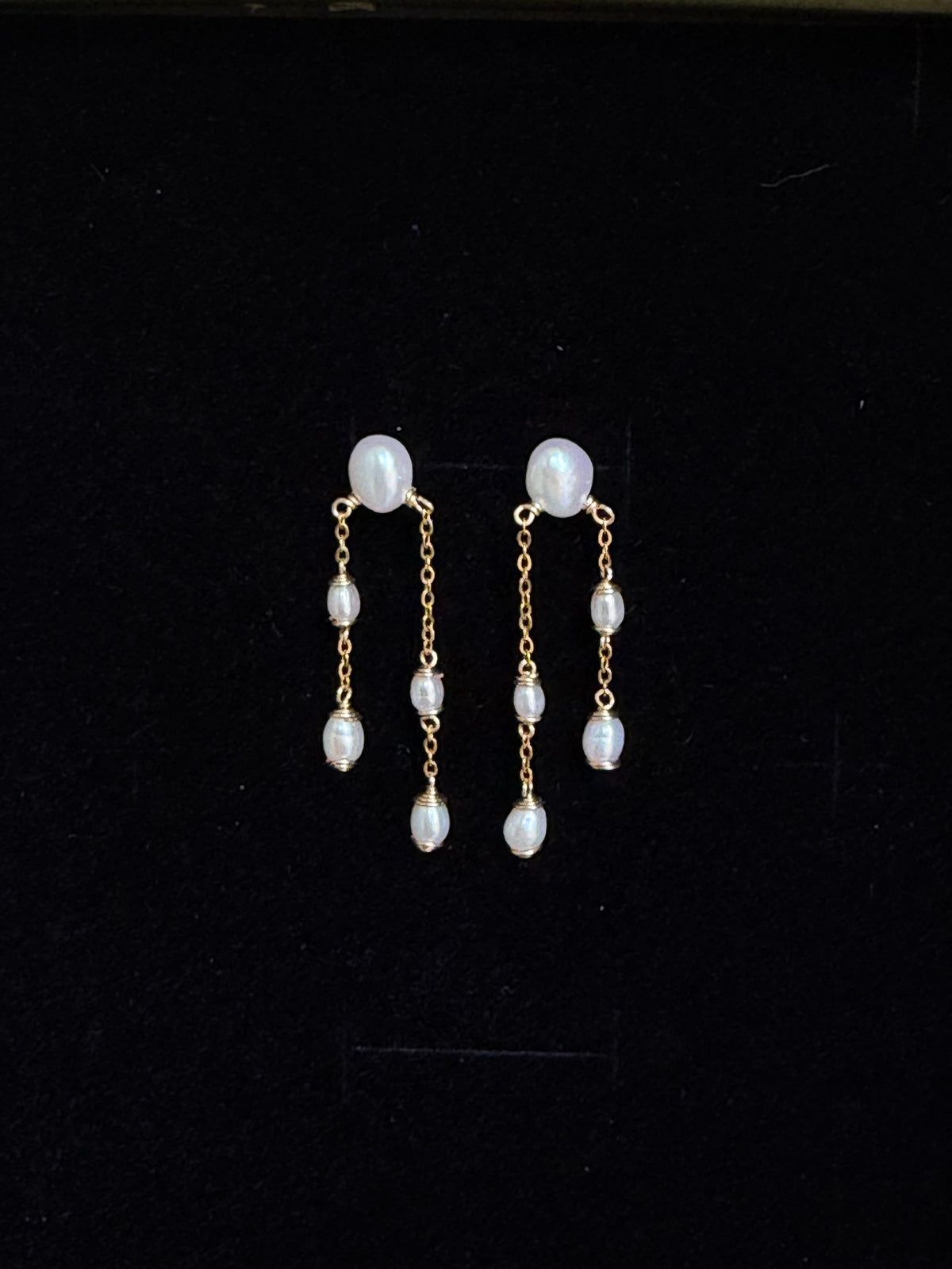 Sylvie Double Chain Pearl Earrings