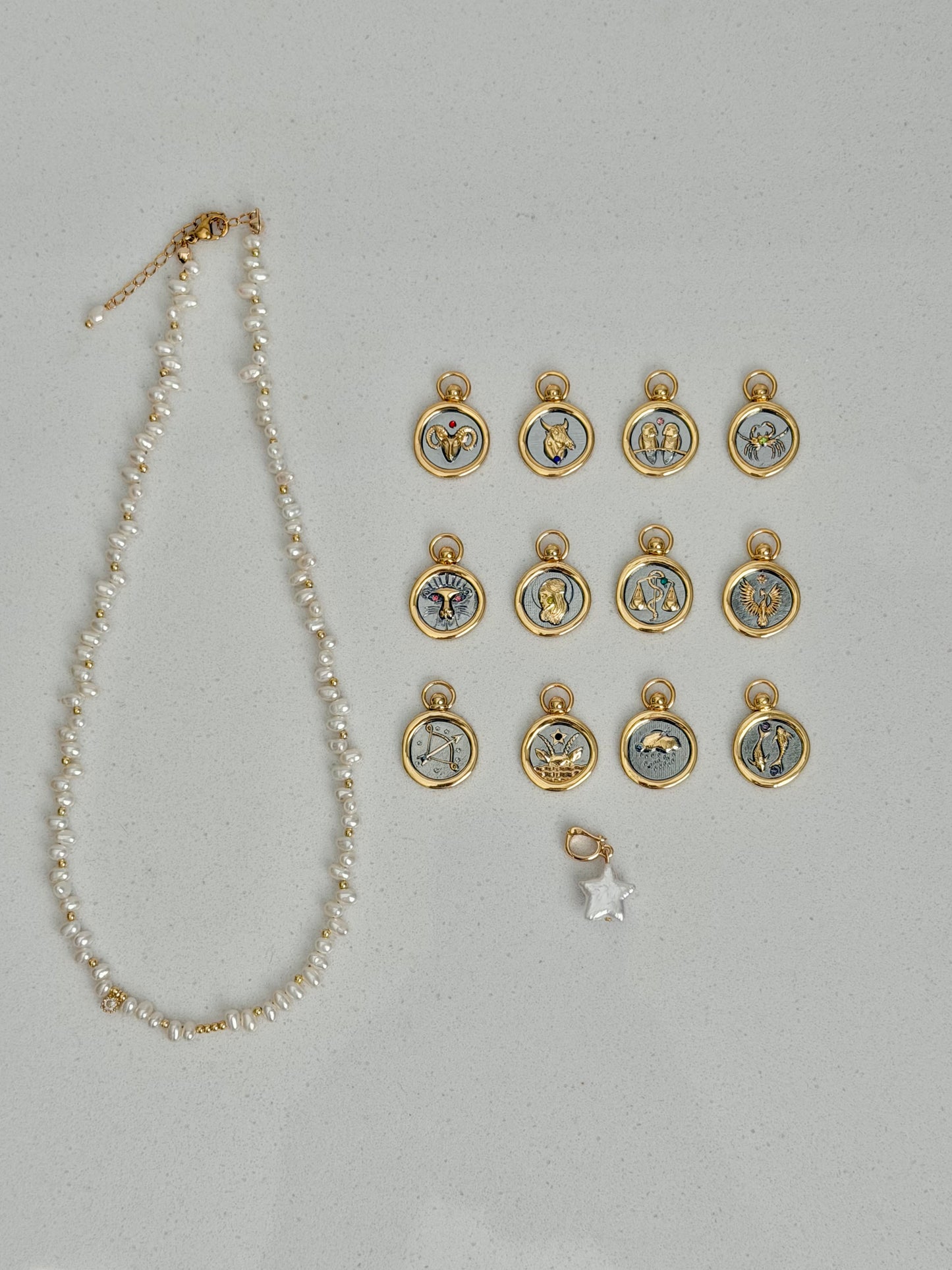 Starlit Bloom -Custom Zodiac or Star Charm Freshwater Pearl Choker, Dainty Floral Festival Necklace