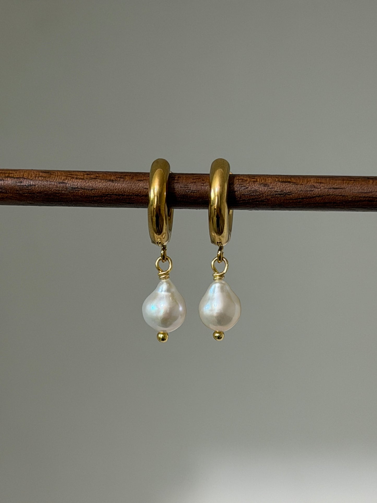 White Baroque Pearl Hoop Earrings Simple Elegant Drop Jewelry