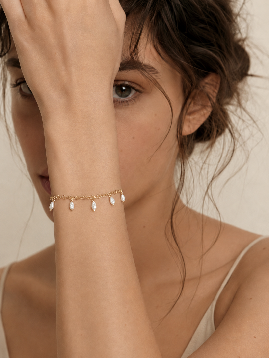 Dainty Keshi Pearl Charm Bracelet | 14K Gold Filled Lace Chain