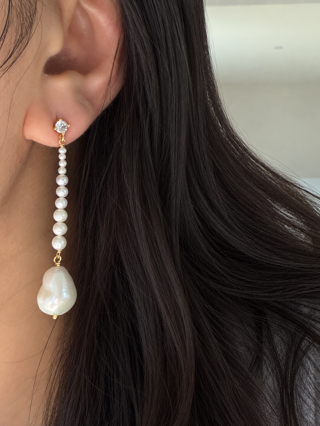 Moonlit Pearl Cascade — Statement Baroque Pearl & Zircon Drop Earrings