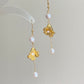Floral Inspired Morning Glory Pearl Earrings – Freshwater Pearl Drop Earrings with Gold Floral Design Romance pearl jewelry