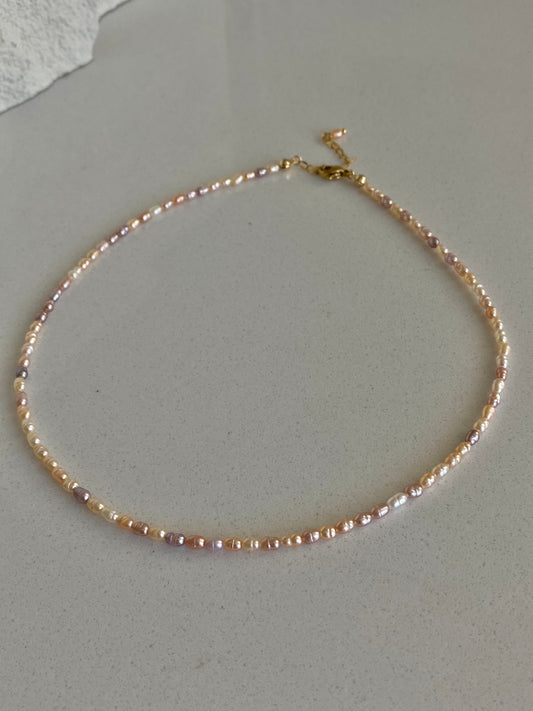 Natural Rice pearl 2-3mm Minimalist Maillard Color Rice Pearl chocker Necklace