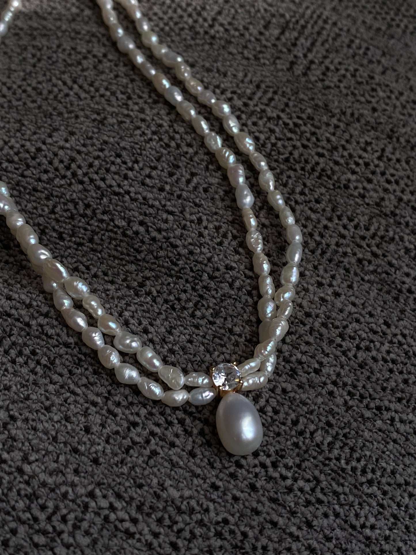 2-4MM Double Layer Pearl Necklace | Baroque Princess Style | Bridal Zircon Pendant | Elegant Wedding Gift for Her | 18K Gold Plated