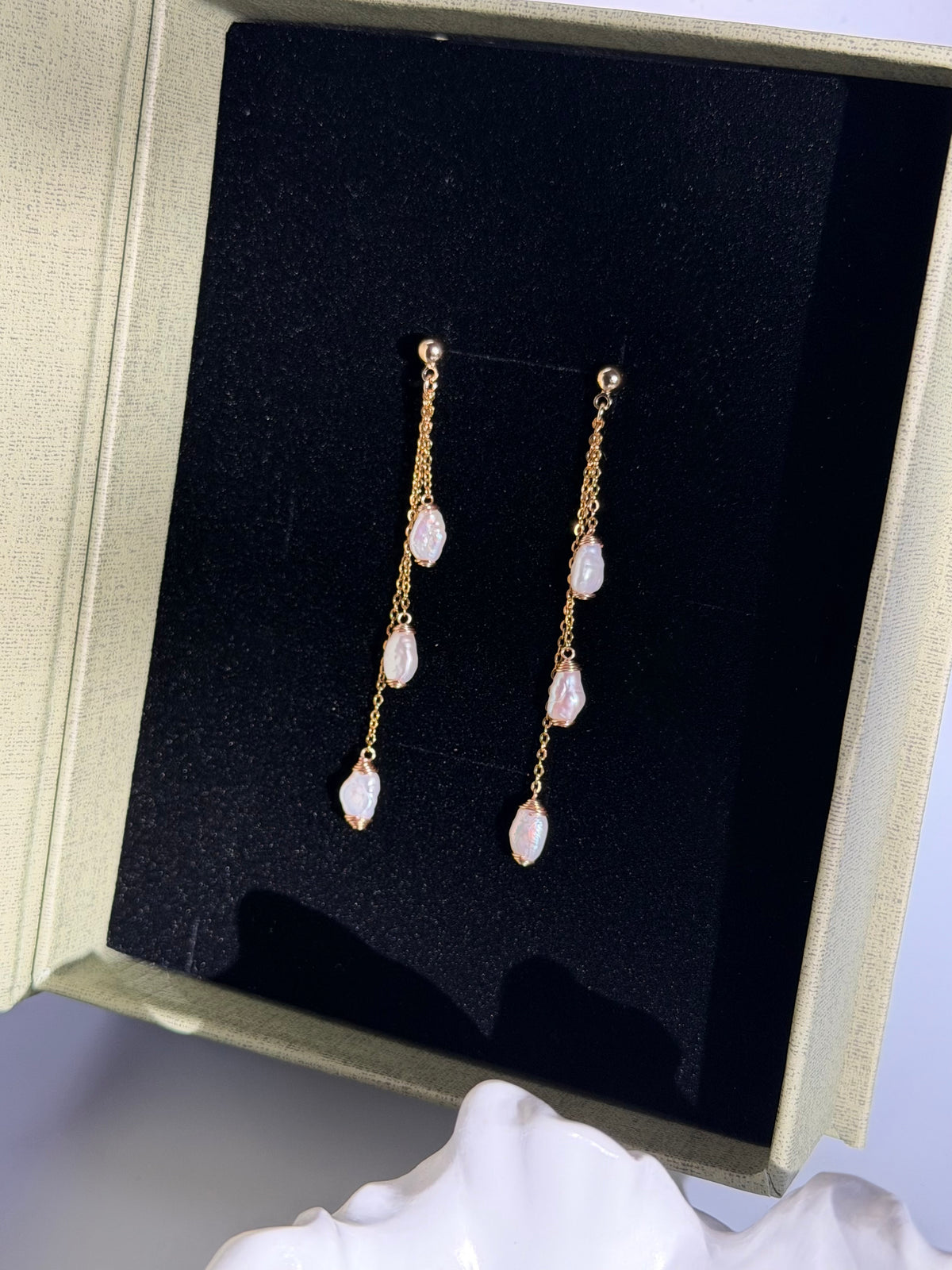 WHISPER DROP | Triple Keshi Pearl Dangle Earrings
