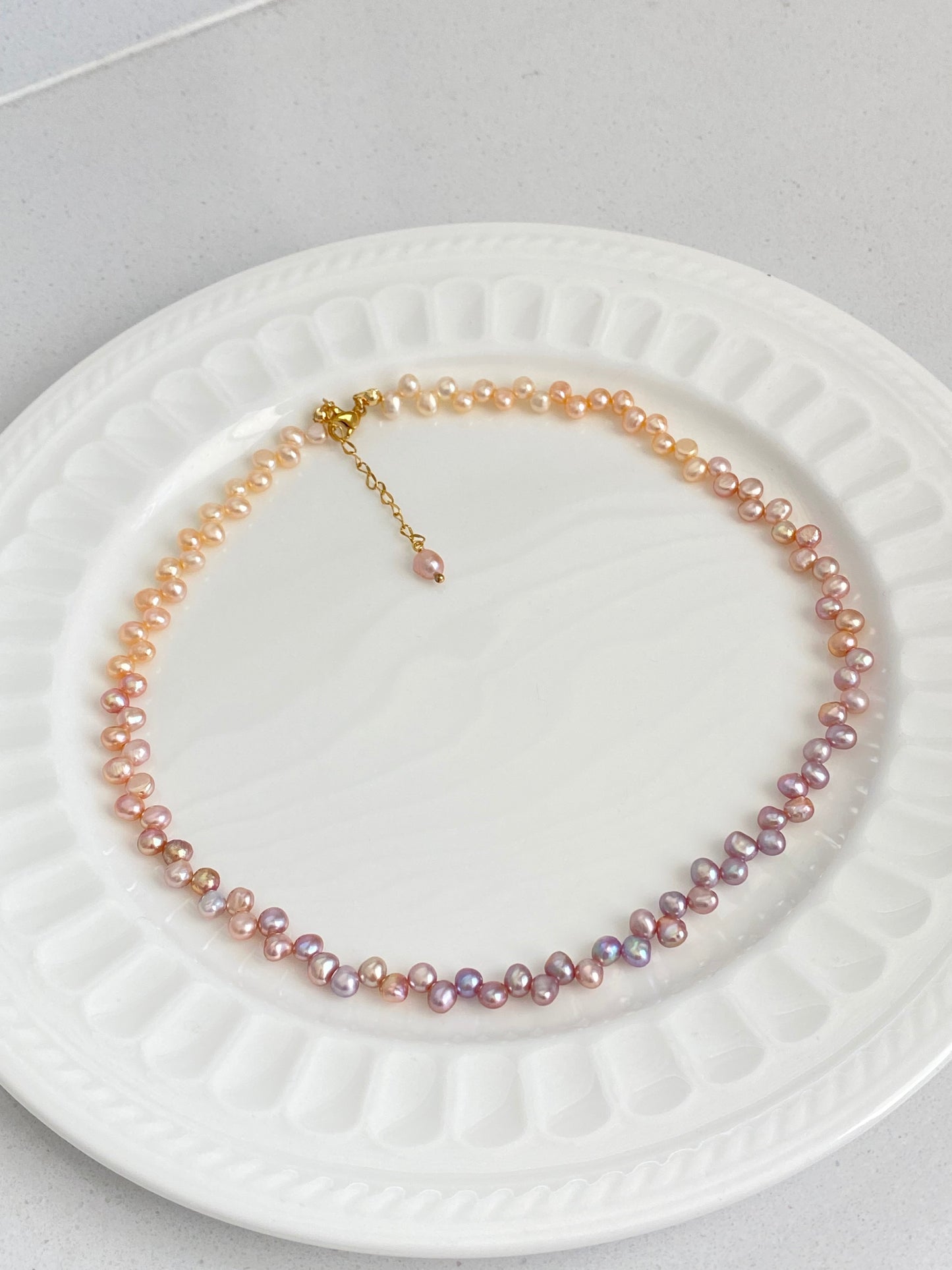 Tipsy Grape Gradient  Baroque Pearl Necklace Dreamy Wisteria Pearl Necklace 16’’ | Multi-Color Freshwater Petal Pearl Choker Gift for her