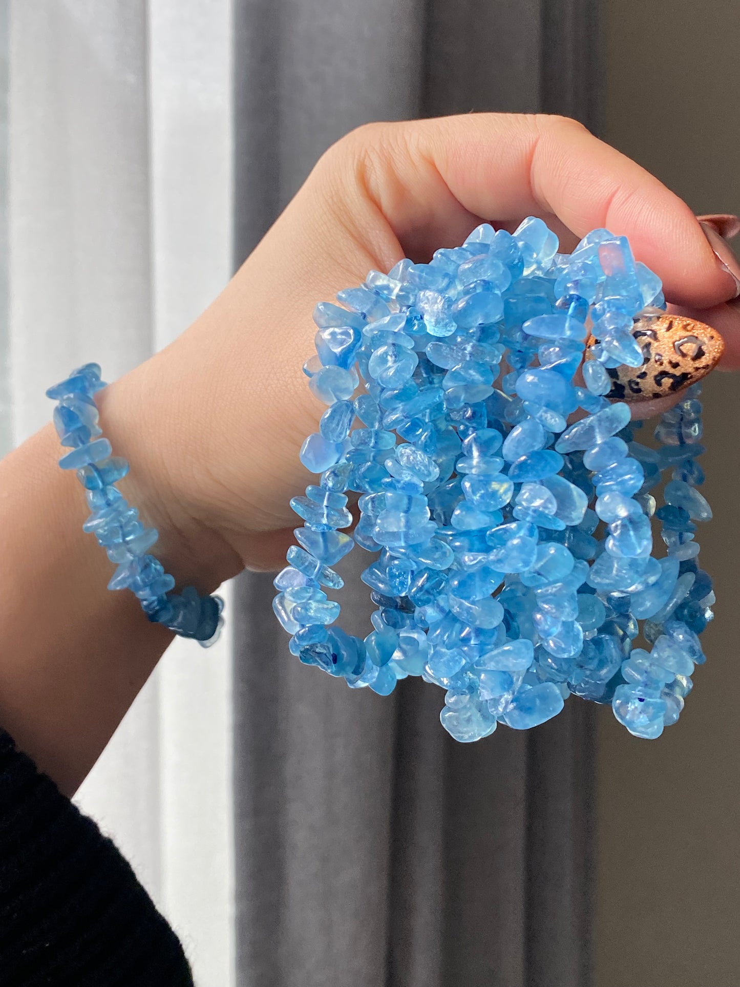 Ocean Blue Natural Aquamarine  Raw nuggets handmade bracelet natural gemstone bracelet birthday stone gift for her Calm & Positive Energy