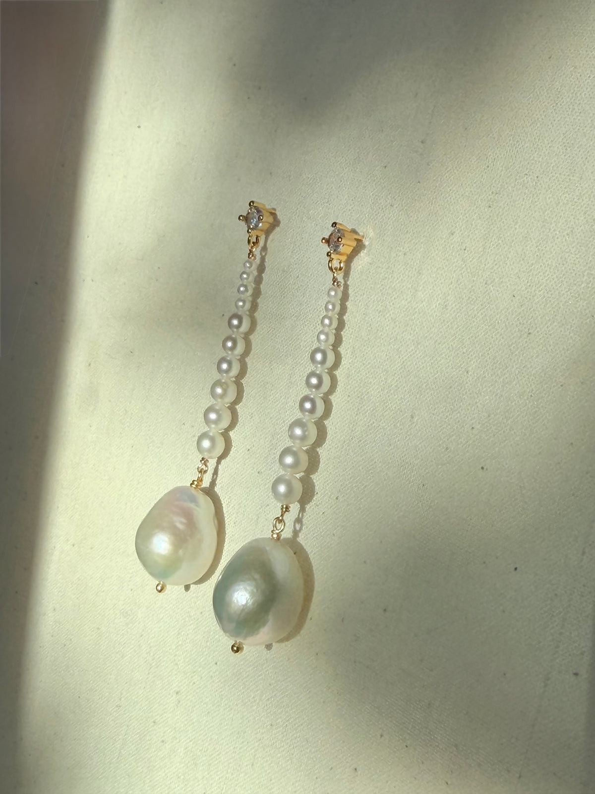 Moonlit Pearl Cascade — Statement Baroque Pearl & Zircon Drop Earrings