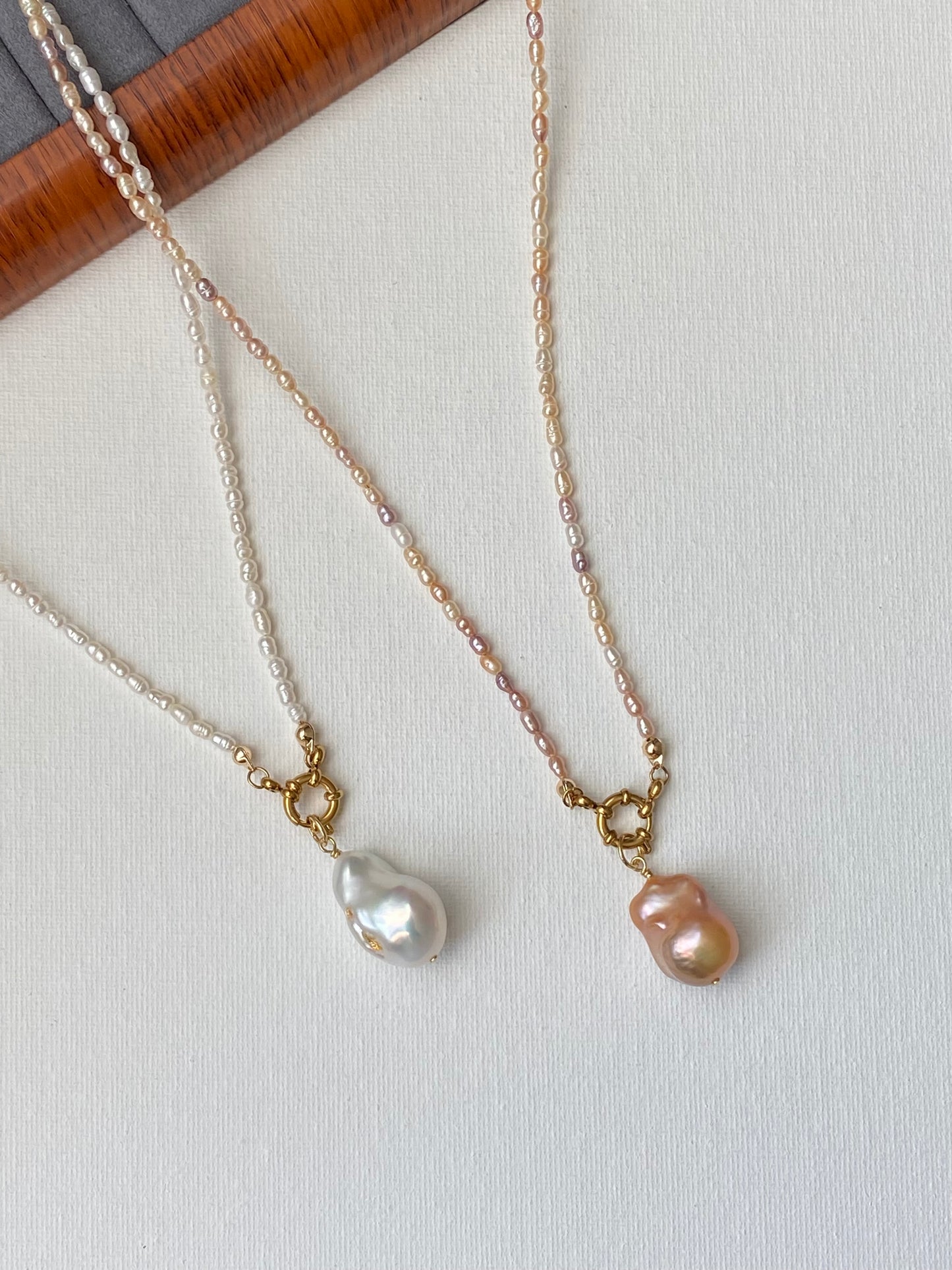 28 inches Long Pearl Sweater Bead Simple Necklace | quadruple Wrap Bracelet | Custom Length Removable Baroque Pendant  elegant Necklace