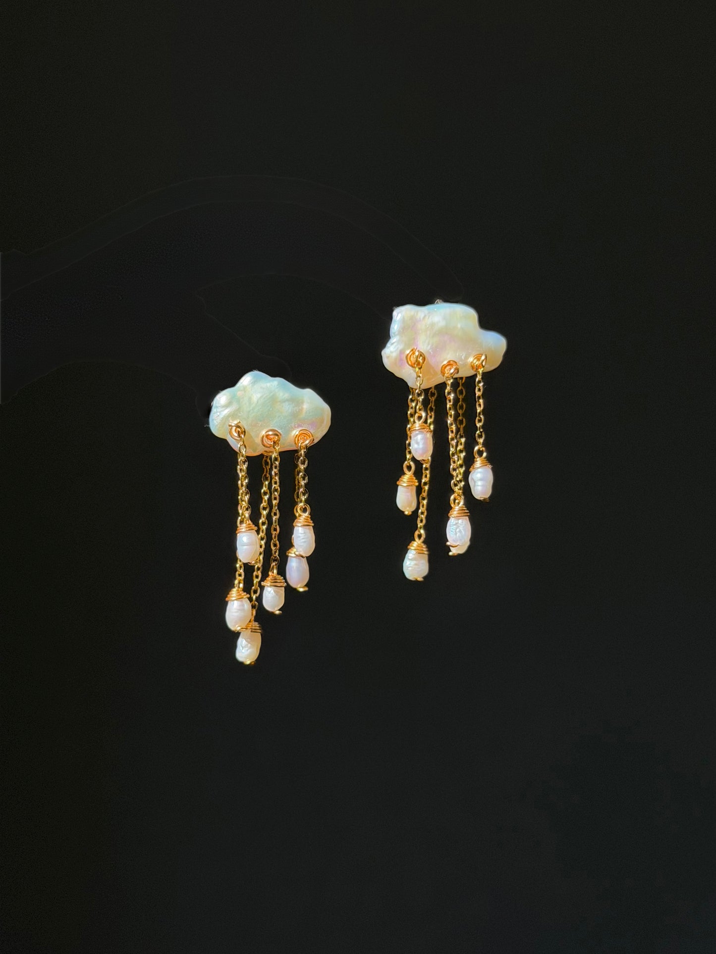 Thunderstorm Hand-Drilled Pearl Cloud Earrings | Hand-woven Raindrop Jewelry