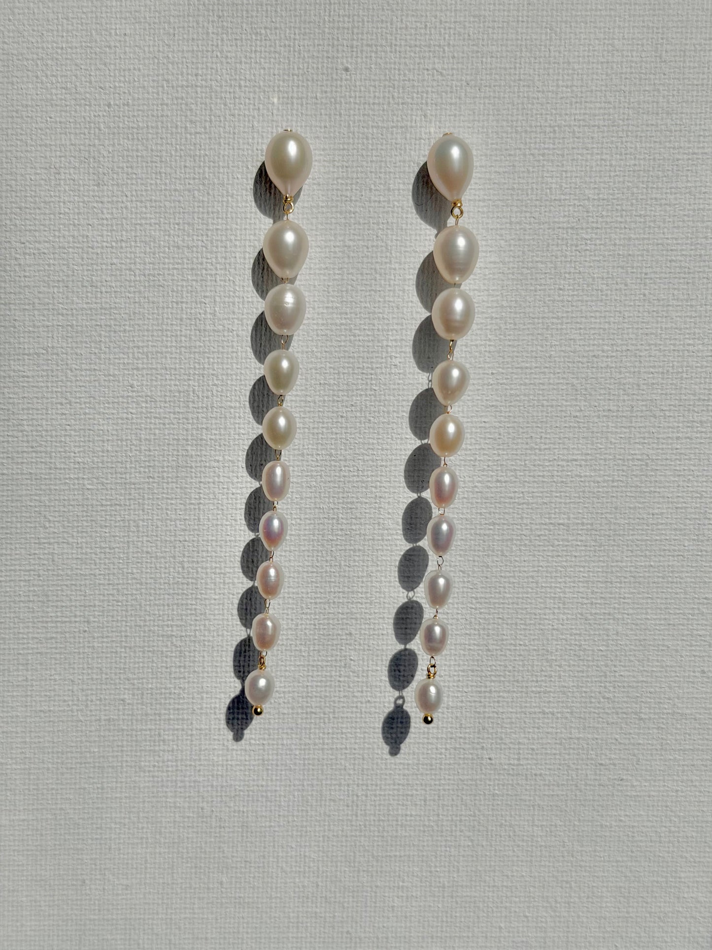 Graduated Pearl Line Earrings Long Minimalist Drop Jewelry