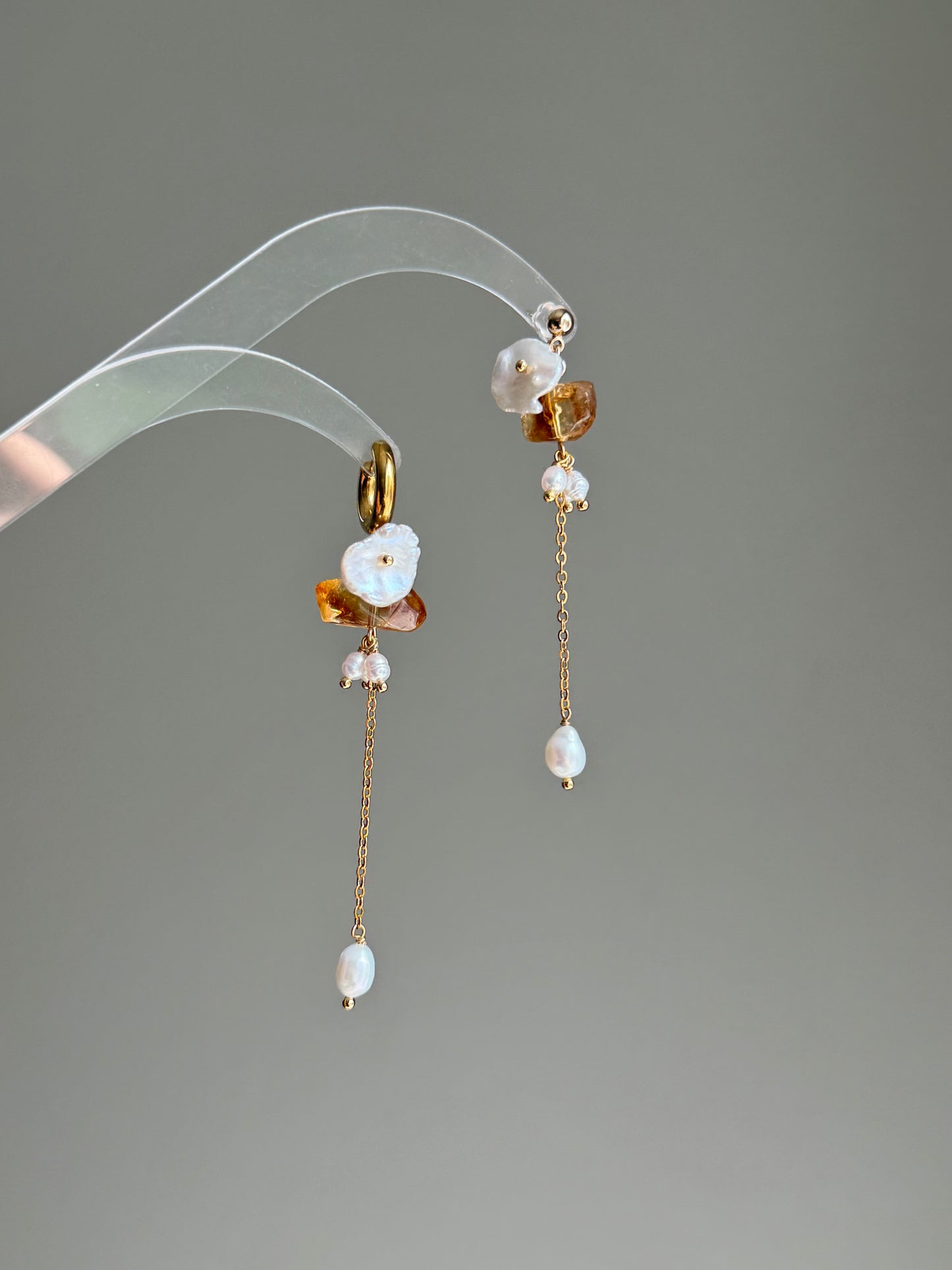 Citrine Baroque Pearl Dangle Earrings Fairycore Gemstone Jewelry