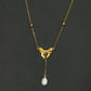Gold Bow Tie Pearl Drop Y Necklace Vintage Romantic Jewelry