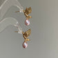Gold Hummingbird Pearl Drop Earrings Nature Inspired Jewelry
